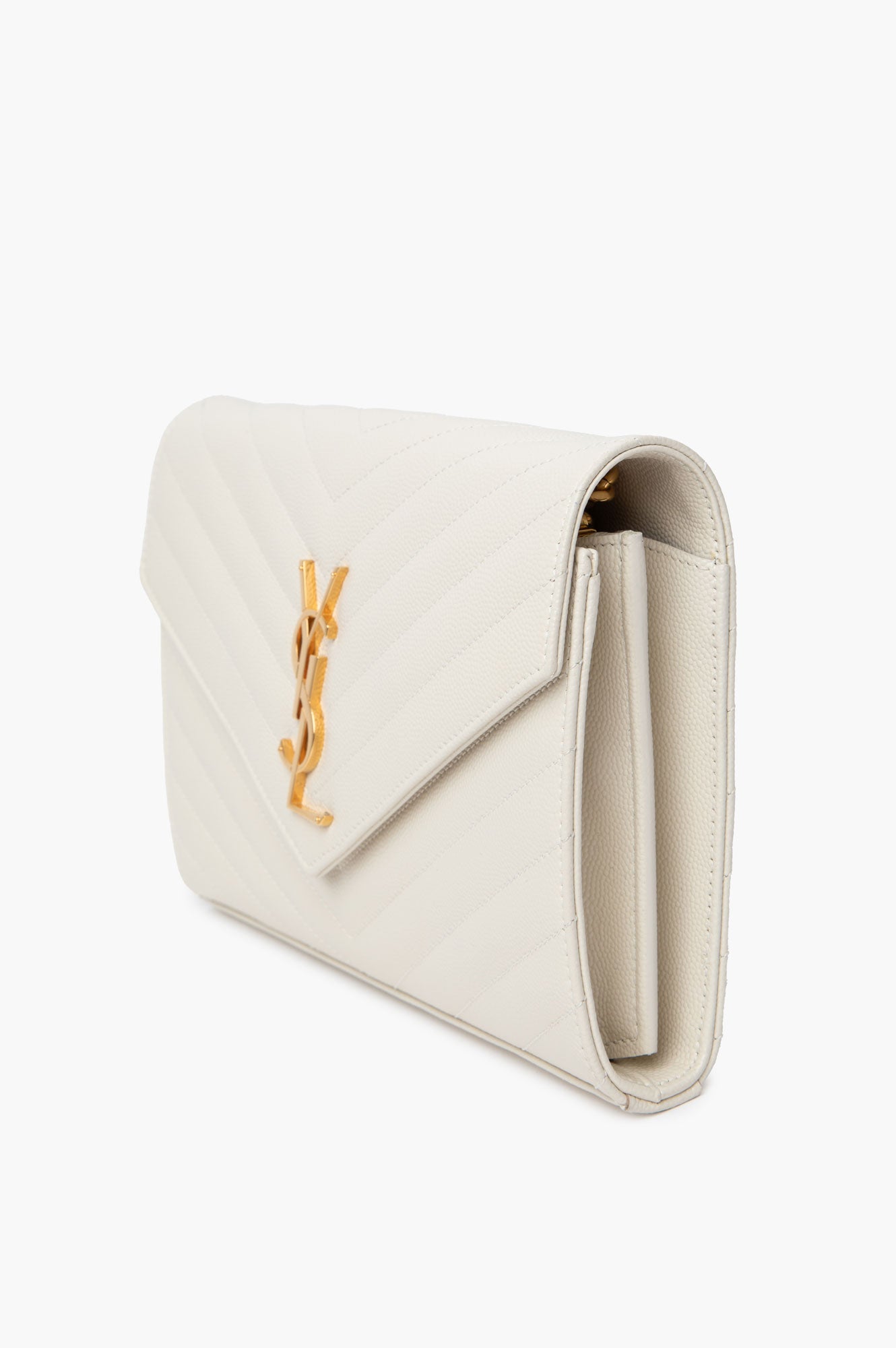 Saint Laurent Cream Grain de Poudre Leather Classic Cassandre Chain Wallet