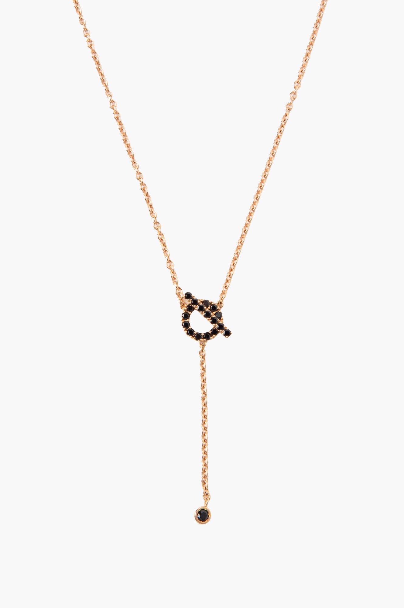 Hermes 18k Rose Gold Black Spinel Finesse Lariat Necklace with Box