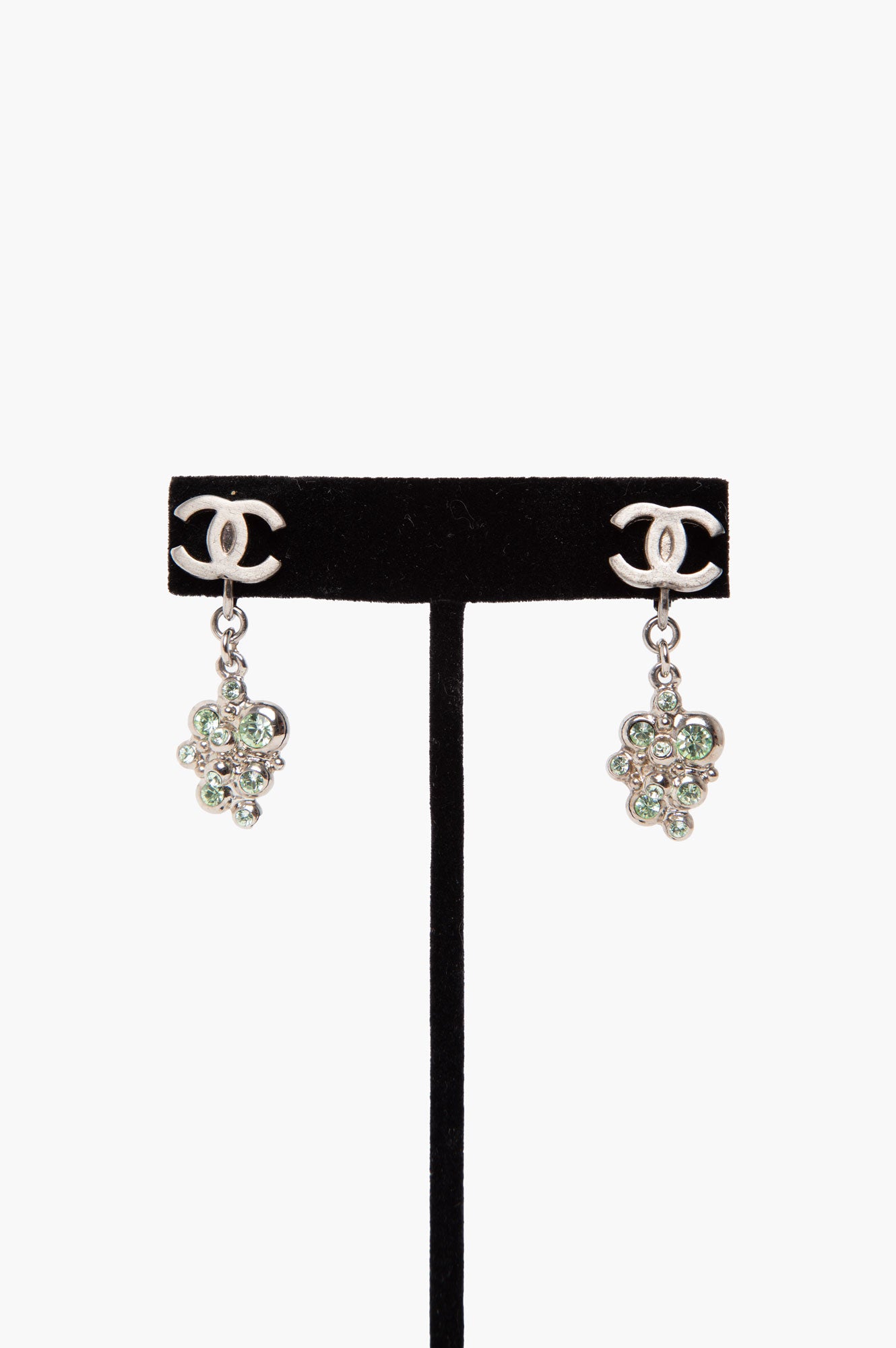 Chanel CC Logo With Rhinestone Dangle Clip-On Earrings