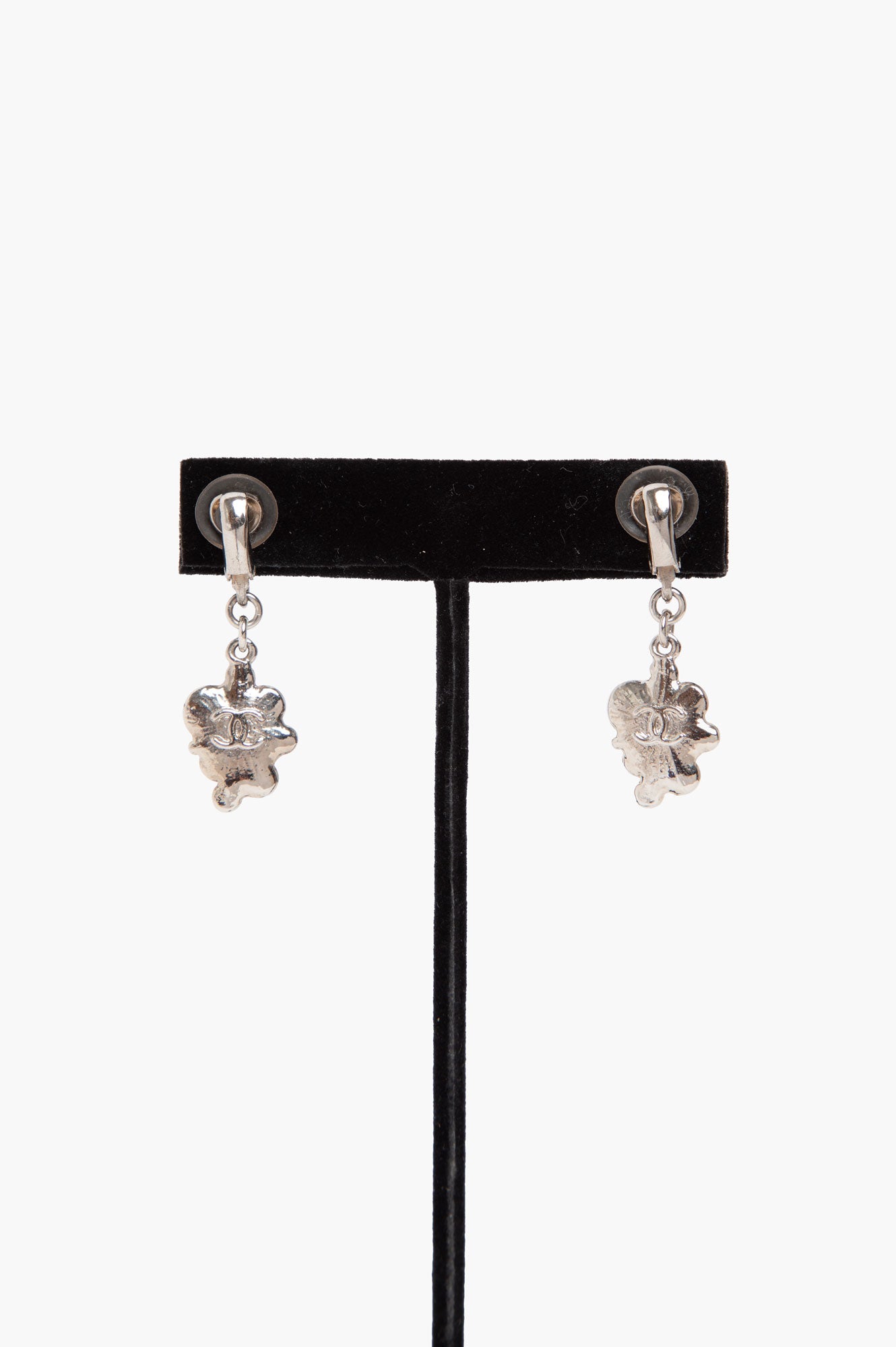 Chanel CC Logo With Rhinestone Dangle Clip-On Earrings