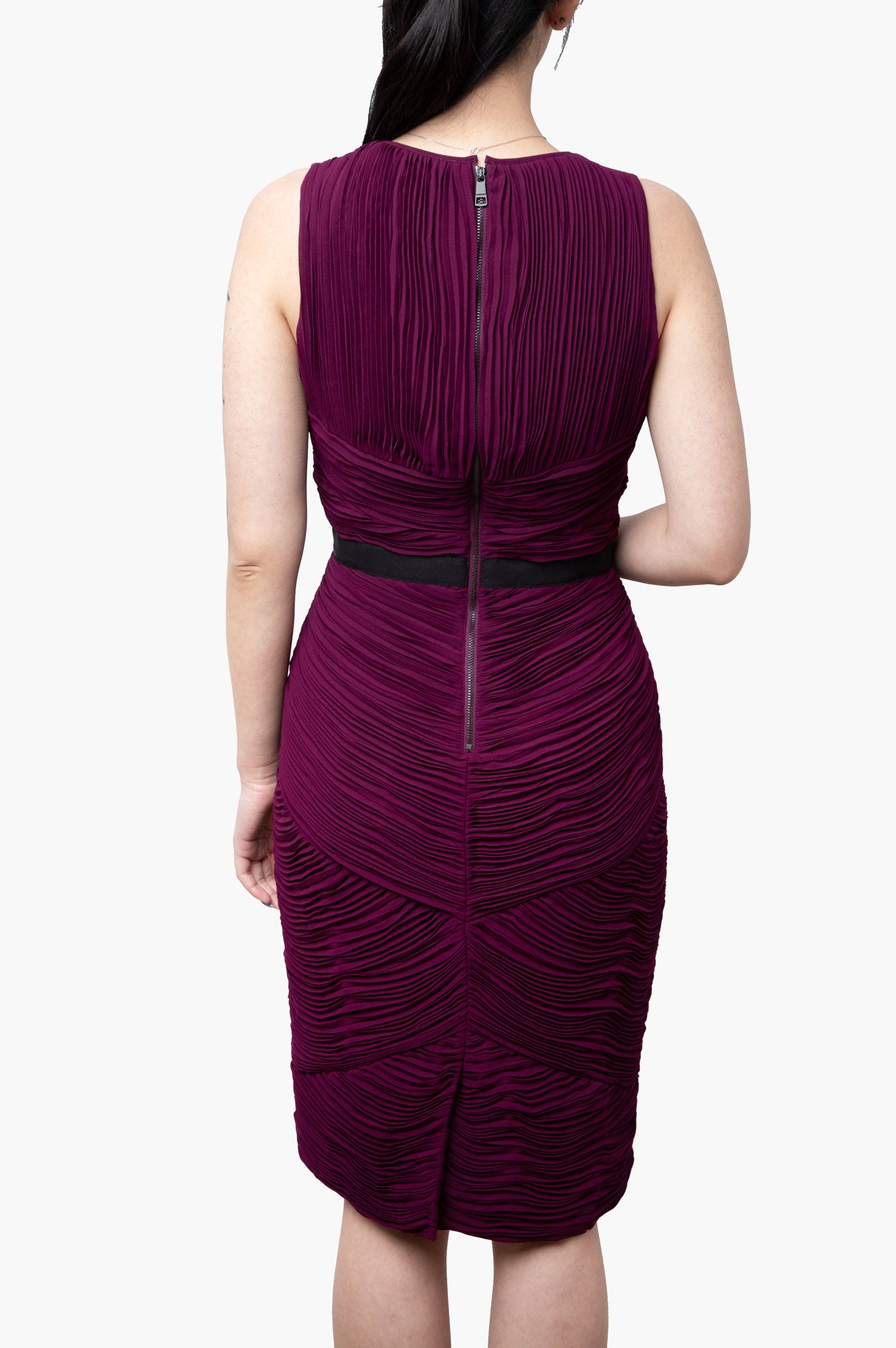 Burberry Deep Purple Crepe Gathered Sheath Dress Size M