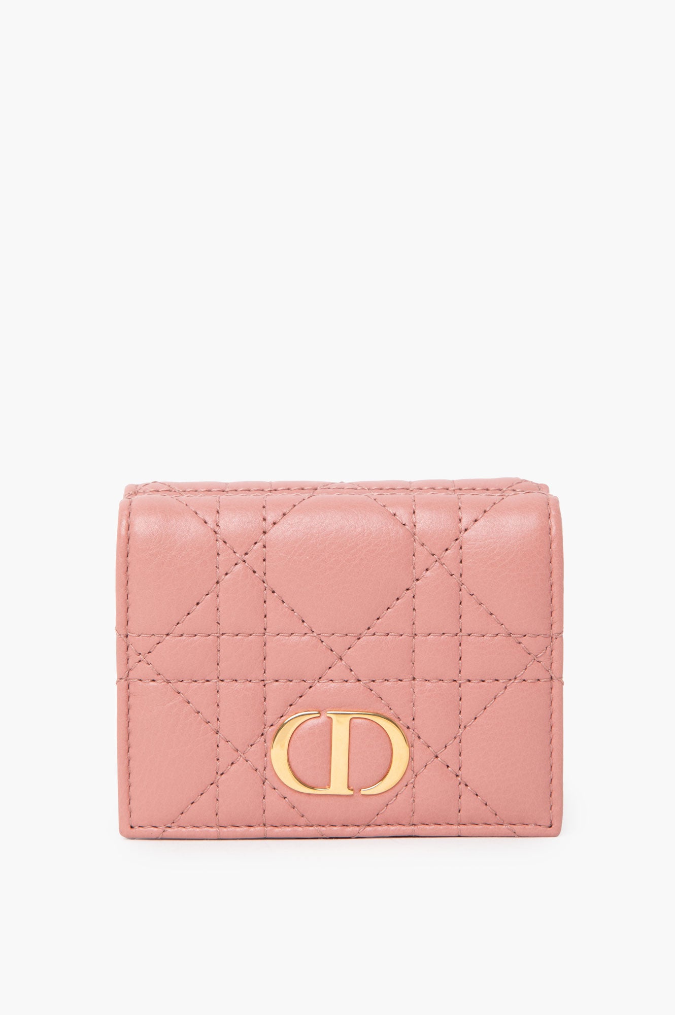 Christian Dior Caro Medium Trifold Cannage Wallet Pink