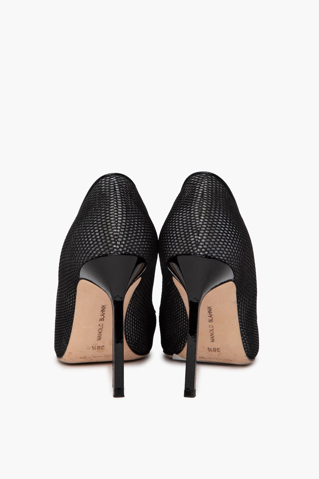 Manolo Blahnik Black Mesh Overlay BB 105 Pointy Toe Pump Size 38.5