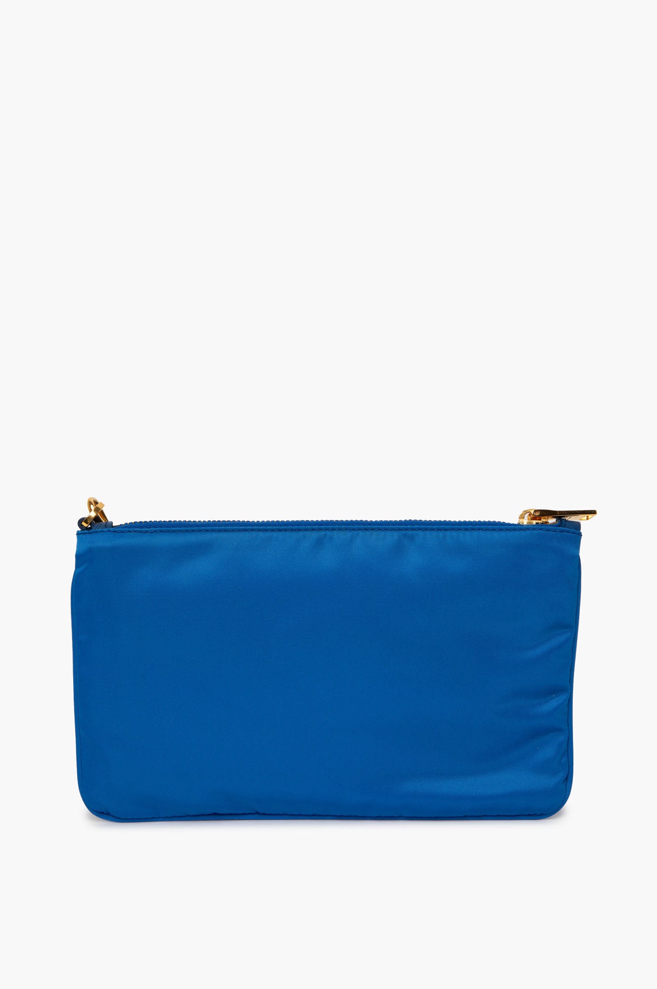 Prada Gold Tone Enamel Logo Blue Tessuto Nylon Wristlet Pouch