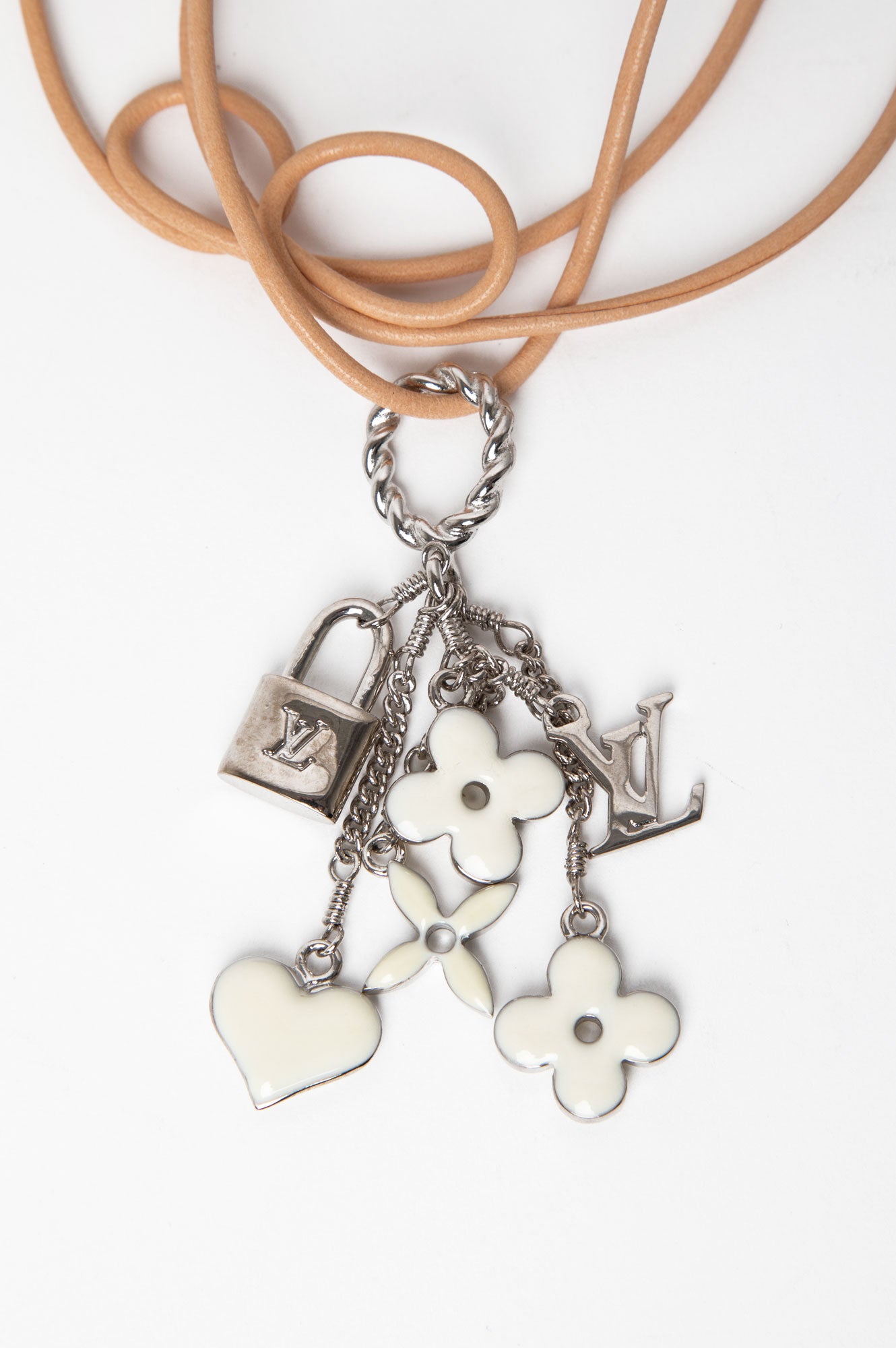 Louis Vuitton Silver-Tone Monogram Charm Leather Cord Choker