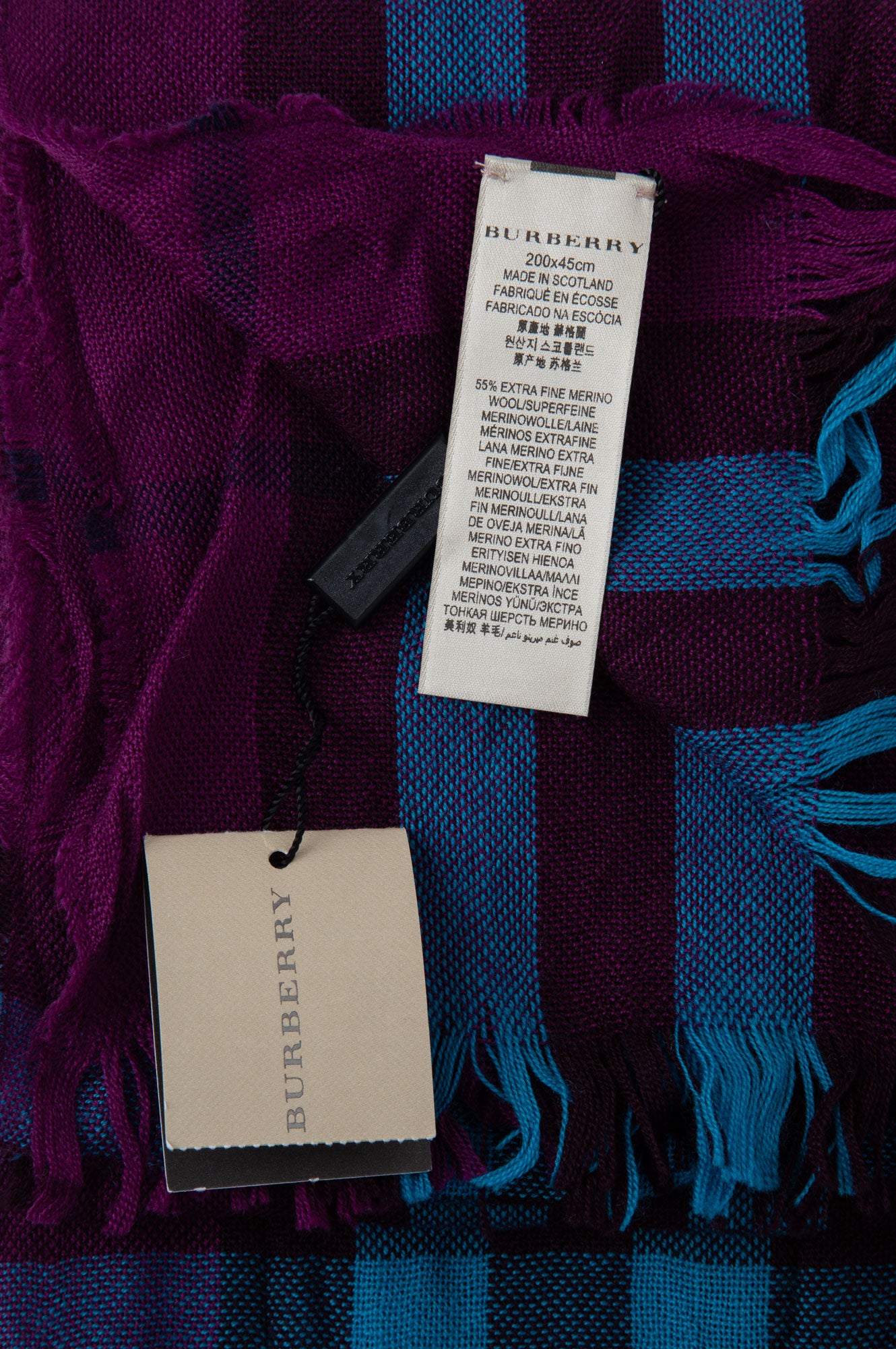 Burberry Purple/Blue Check Merino-Cashmere Gauze Scarf