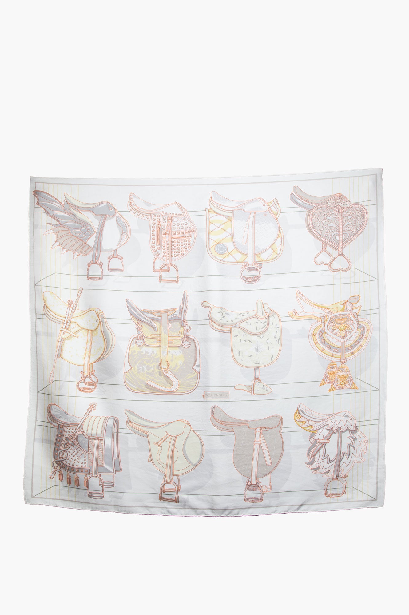 Hermès Tous En Selle White Silk Scarf 90