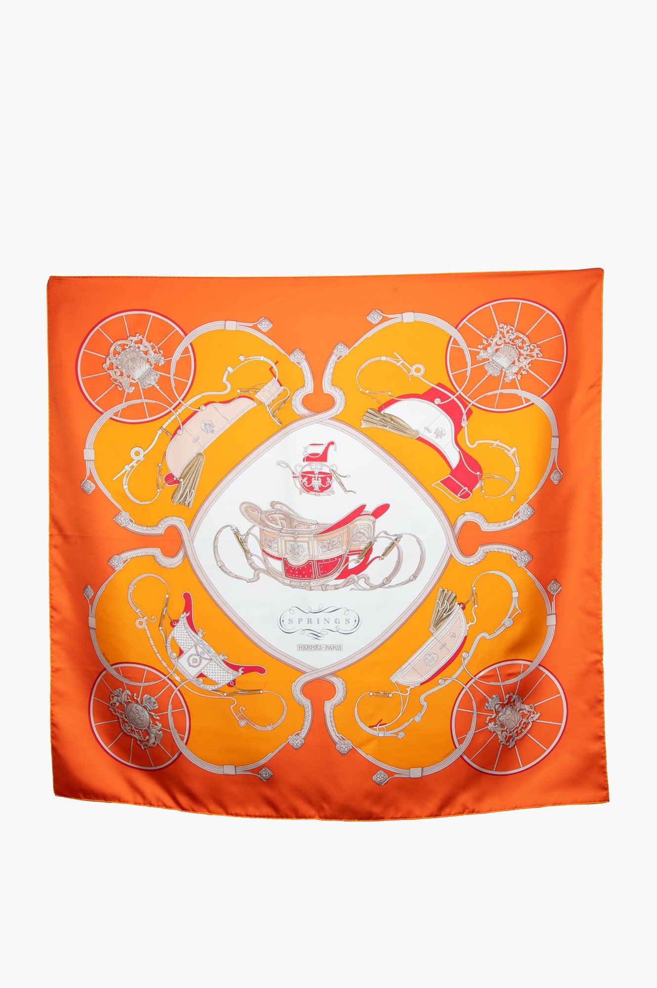 Hermès Carre 90 Springs Capucine Orange Silk Scarf