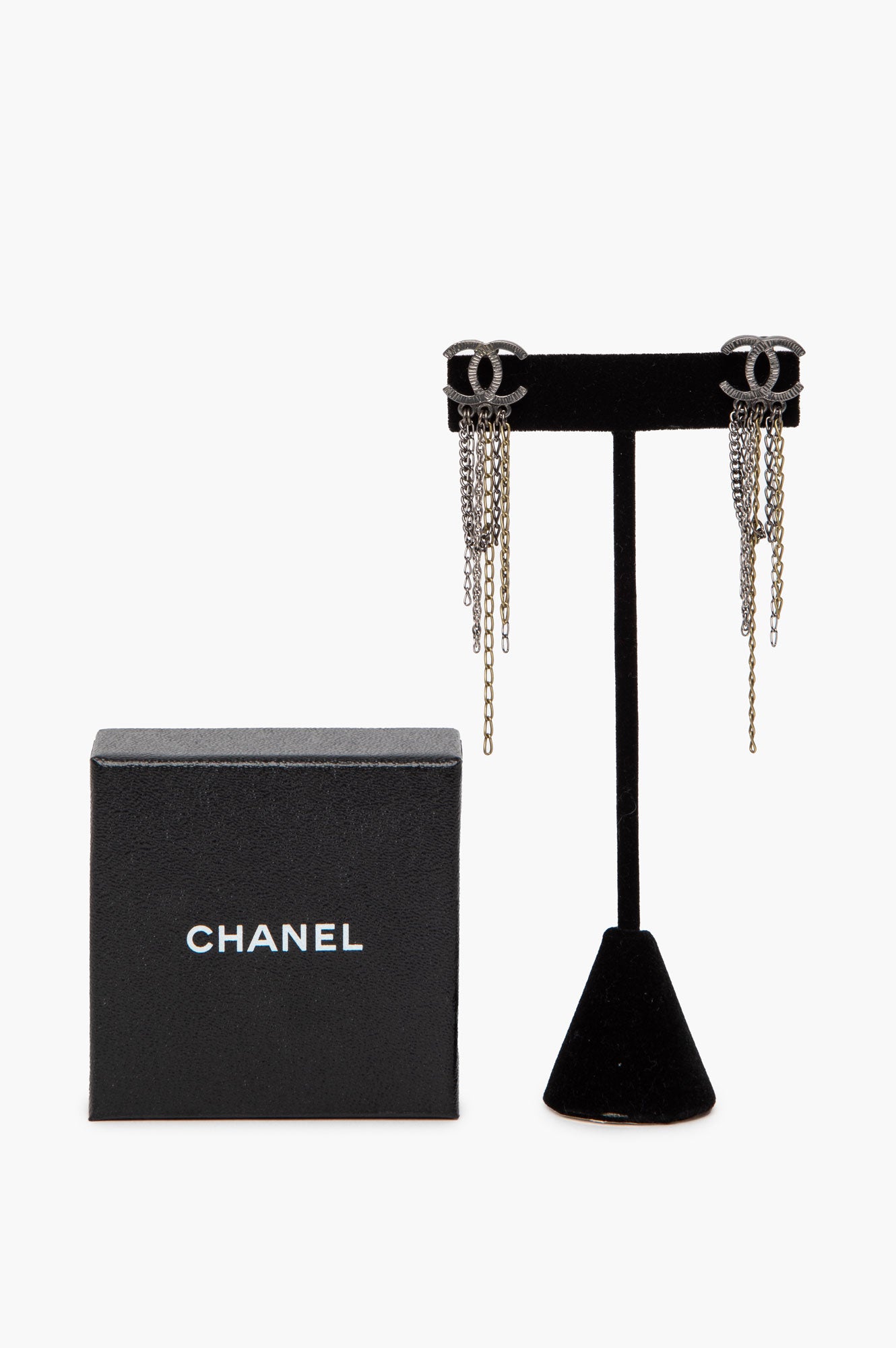 Chanel CC Multi Chain Tassel Drop Earrings