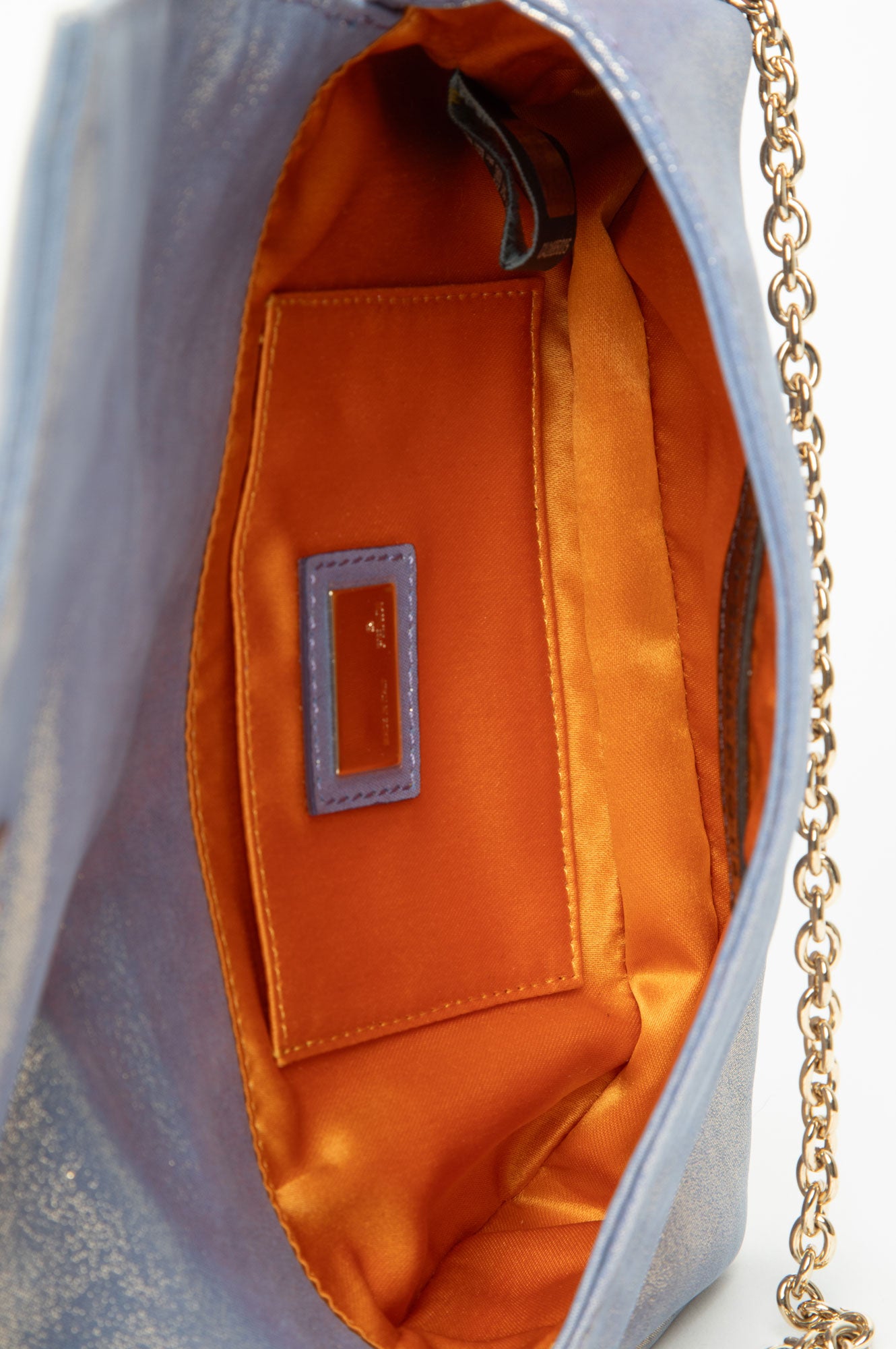 Fendi Iridescent Gold Periwinkle Mia Chain Pochette Bag
