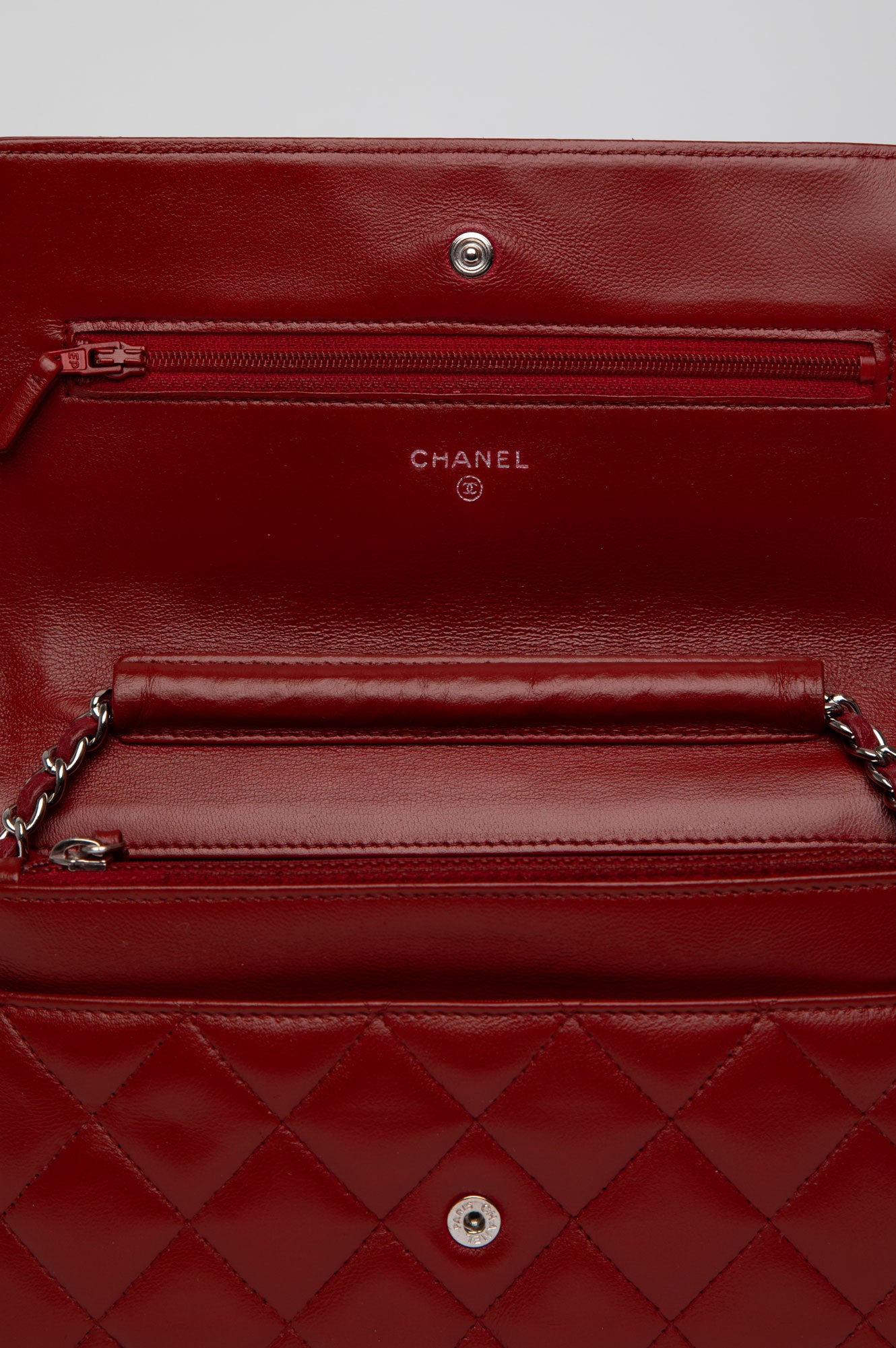 Chanel Red Lambskin Wallet on Chain
