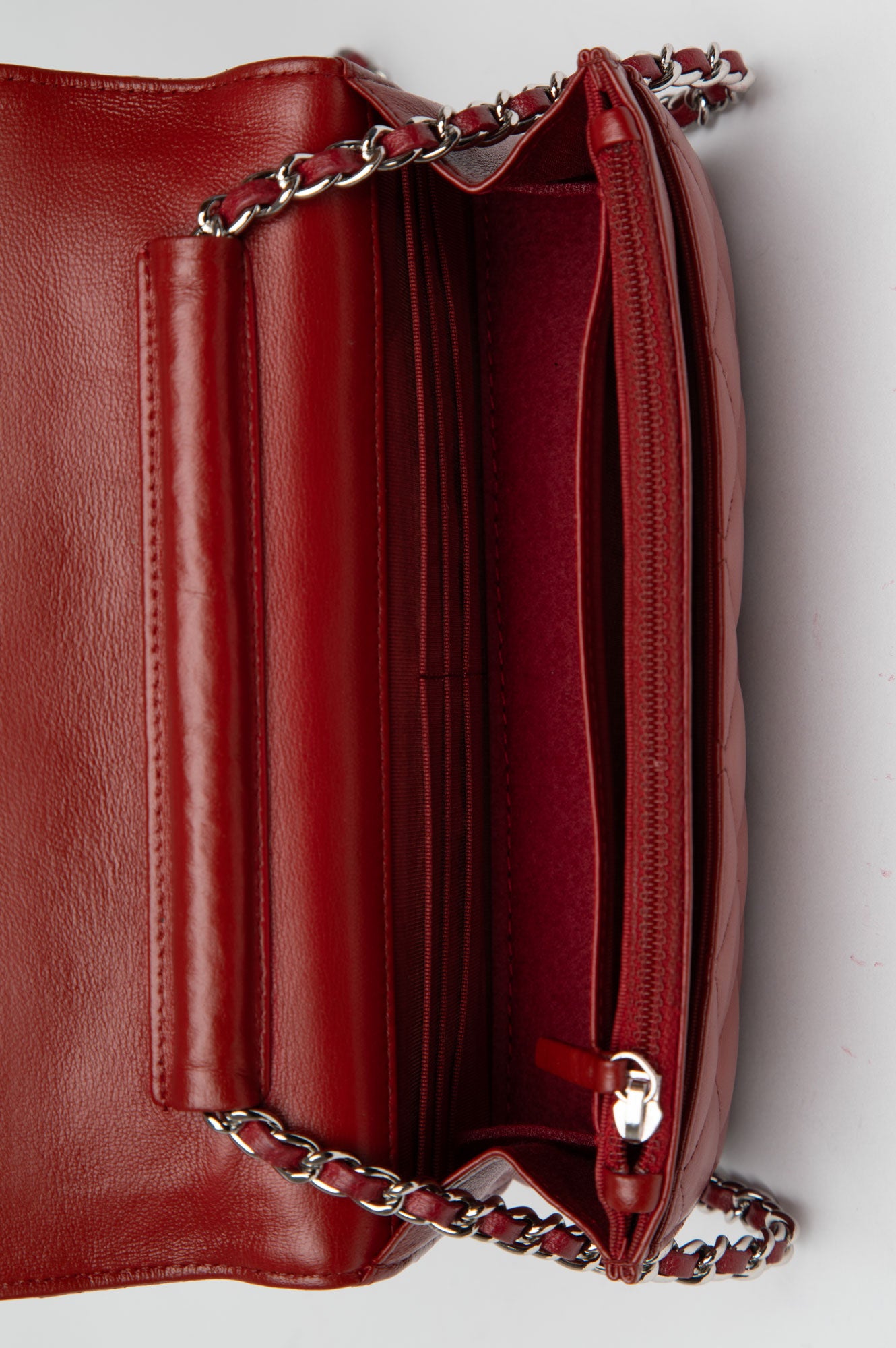 Chanel Red Lambskin Wallet on Chain