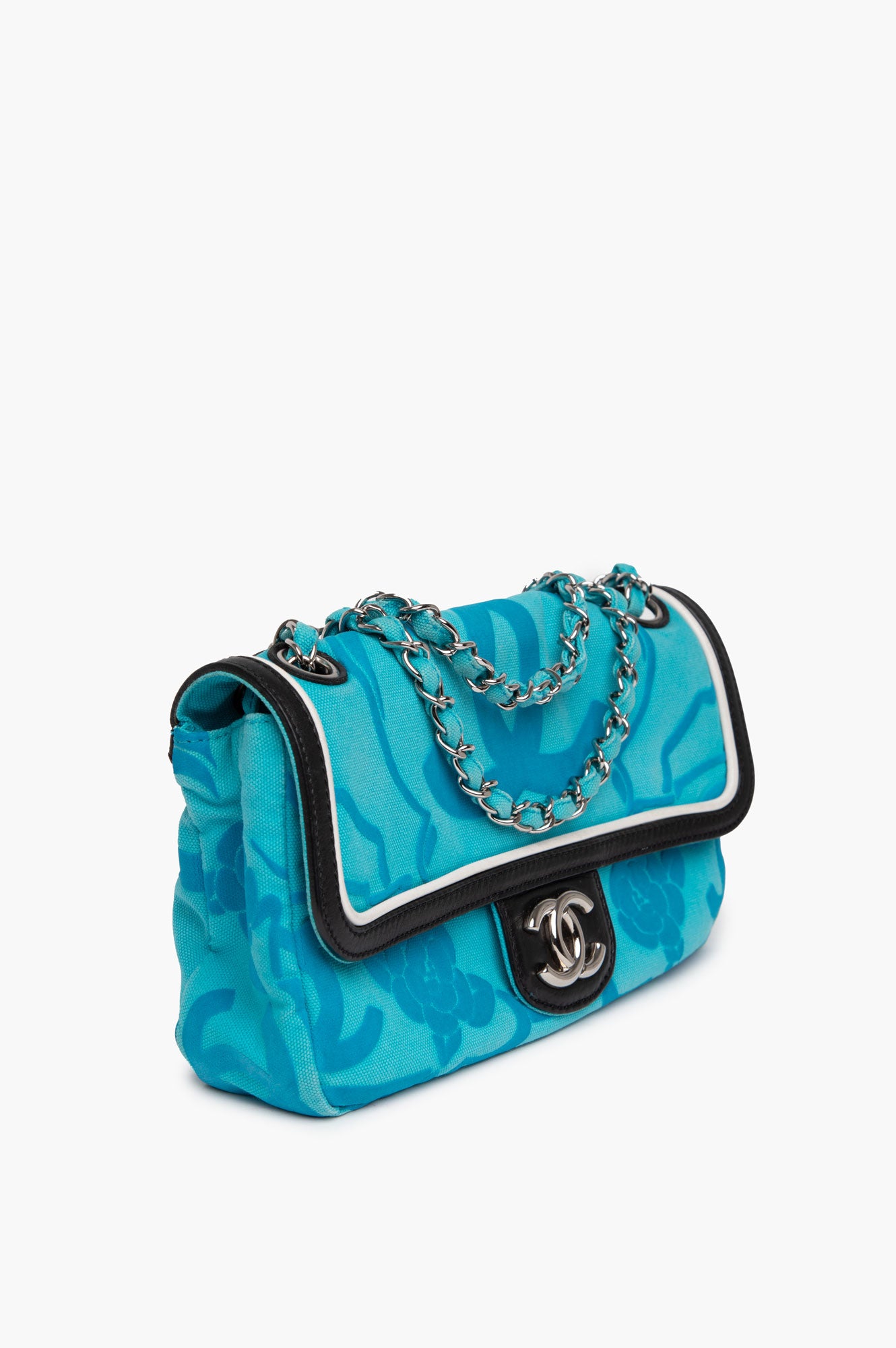 Chanel Blue Camellia Single Flap Shoulder Bag