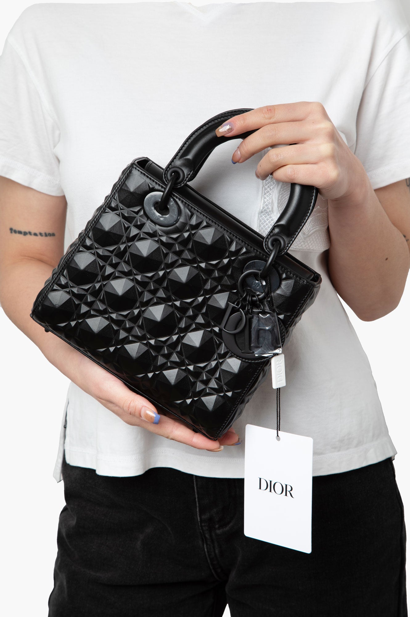 Christian Dior My ABCDior Black Cannage Calfskin With Diamond Motif Size Small