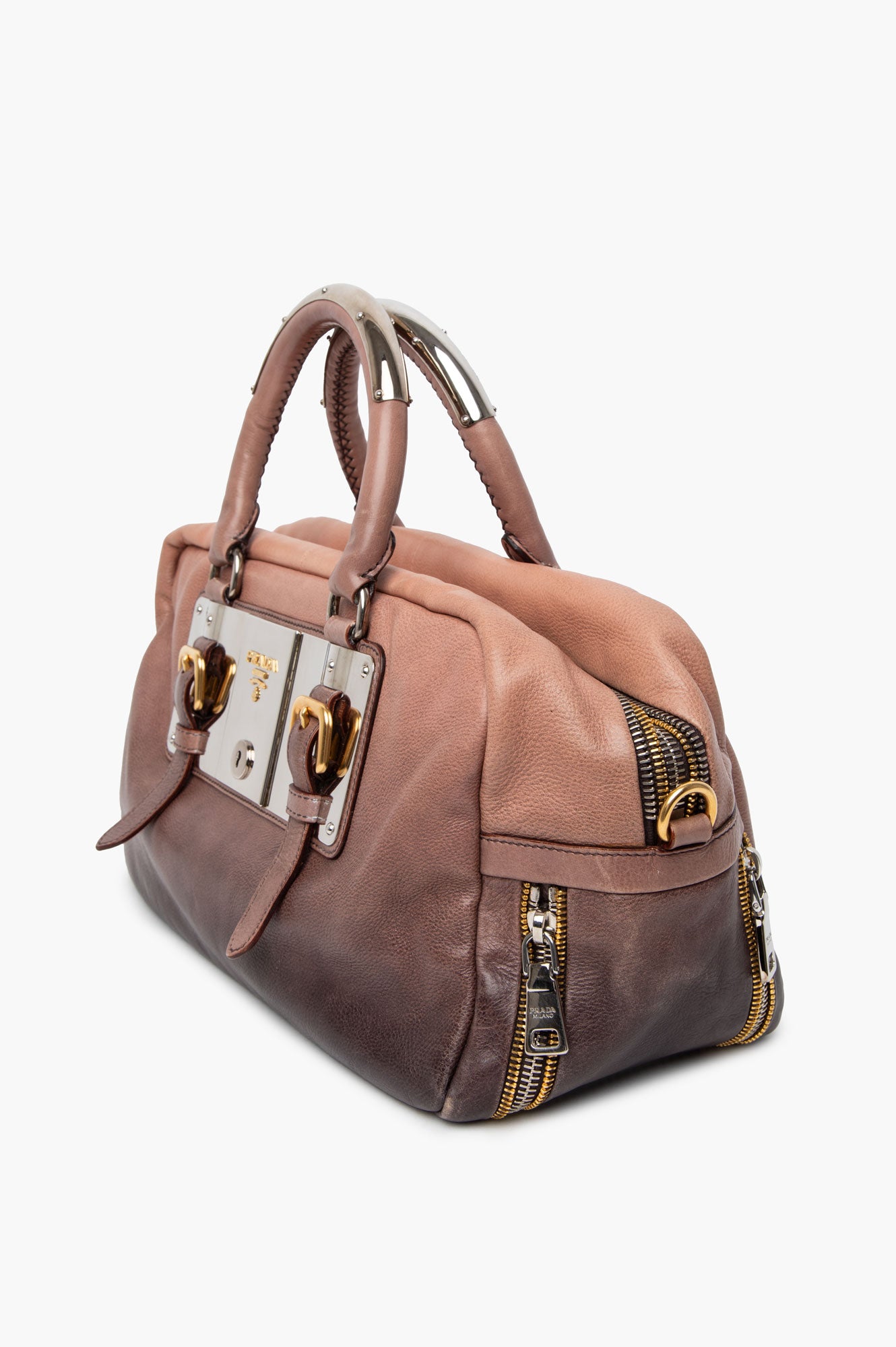 Prada Ardesia/Nudo Ombre Glace Zippers Satchel Bag