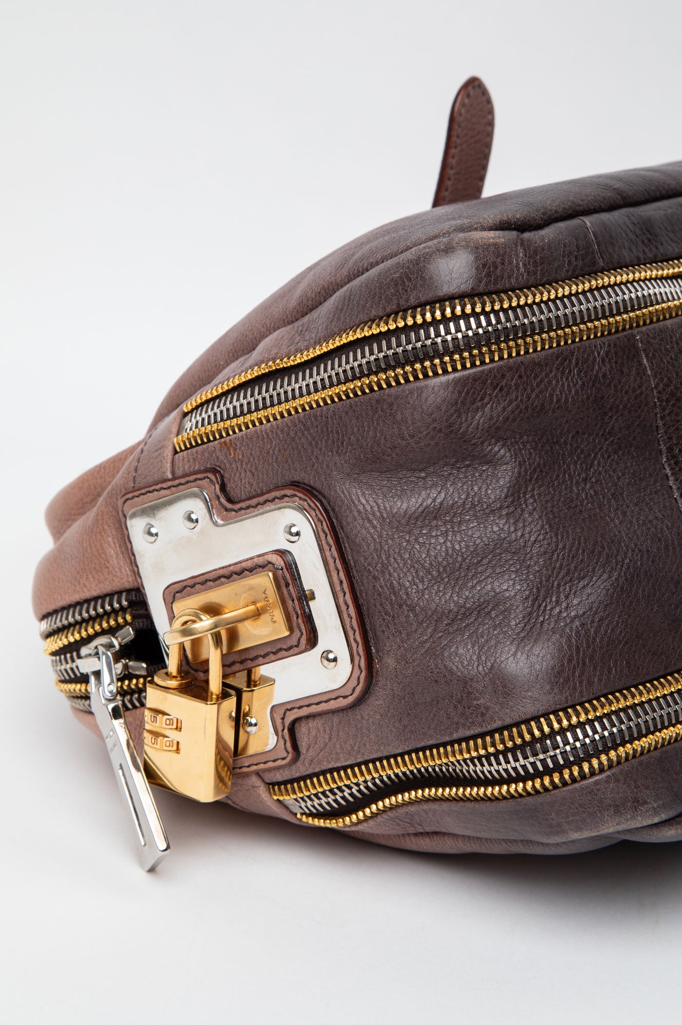 Prada Ardesia/Nudo Ombre Glace Zippers Satchel Bag