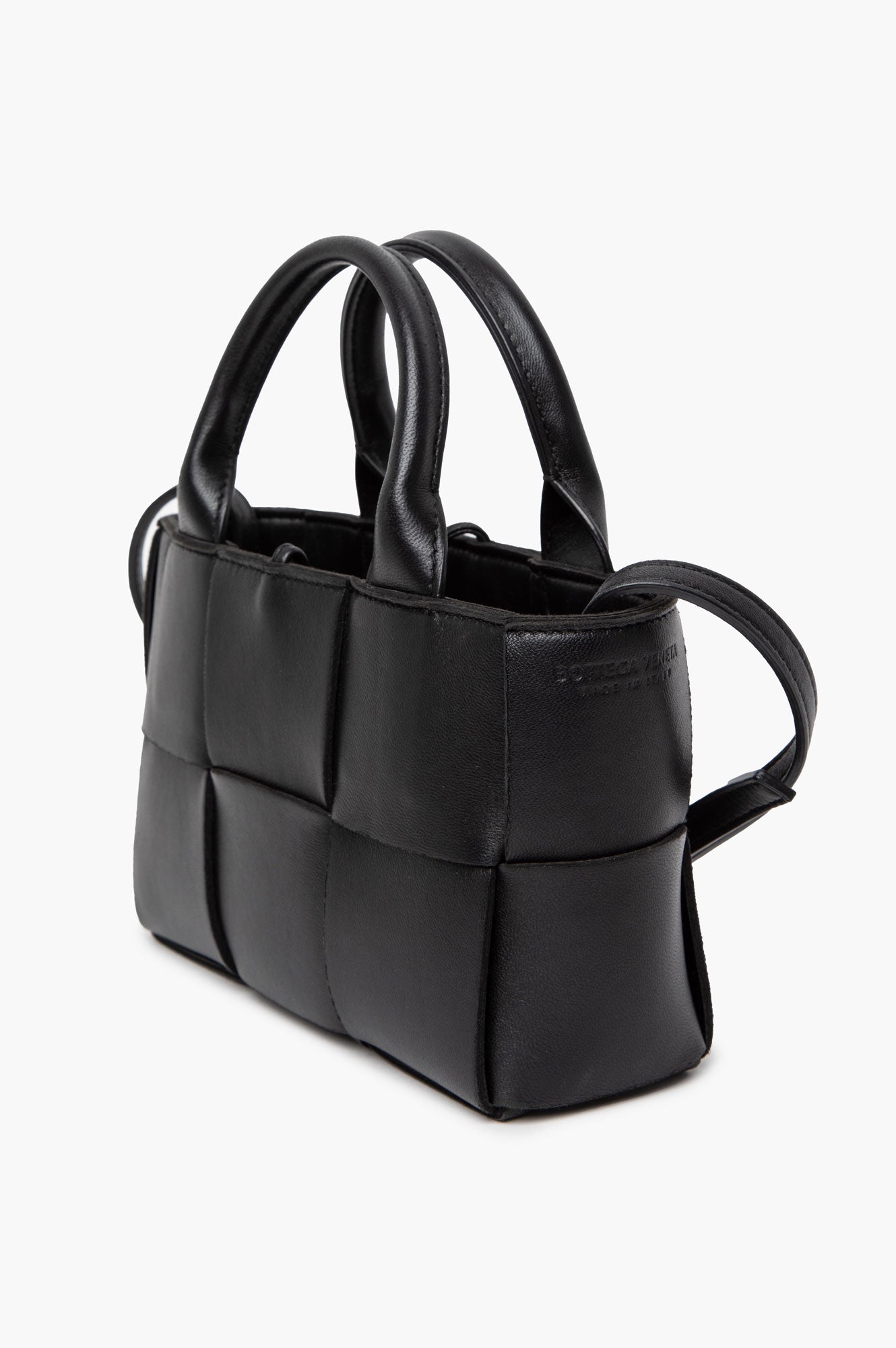 Bottega Veneta Black Leather Arco Mini Intrecciato Tote
