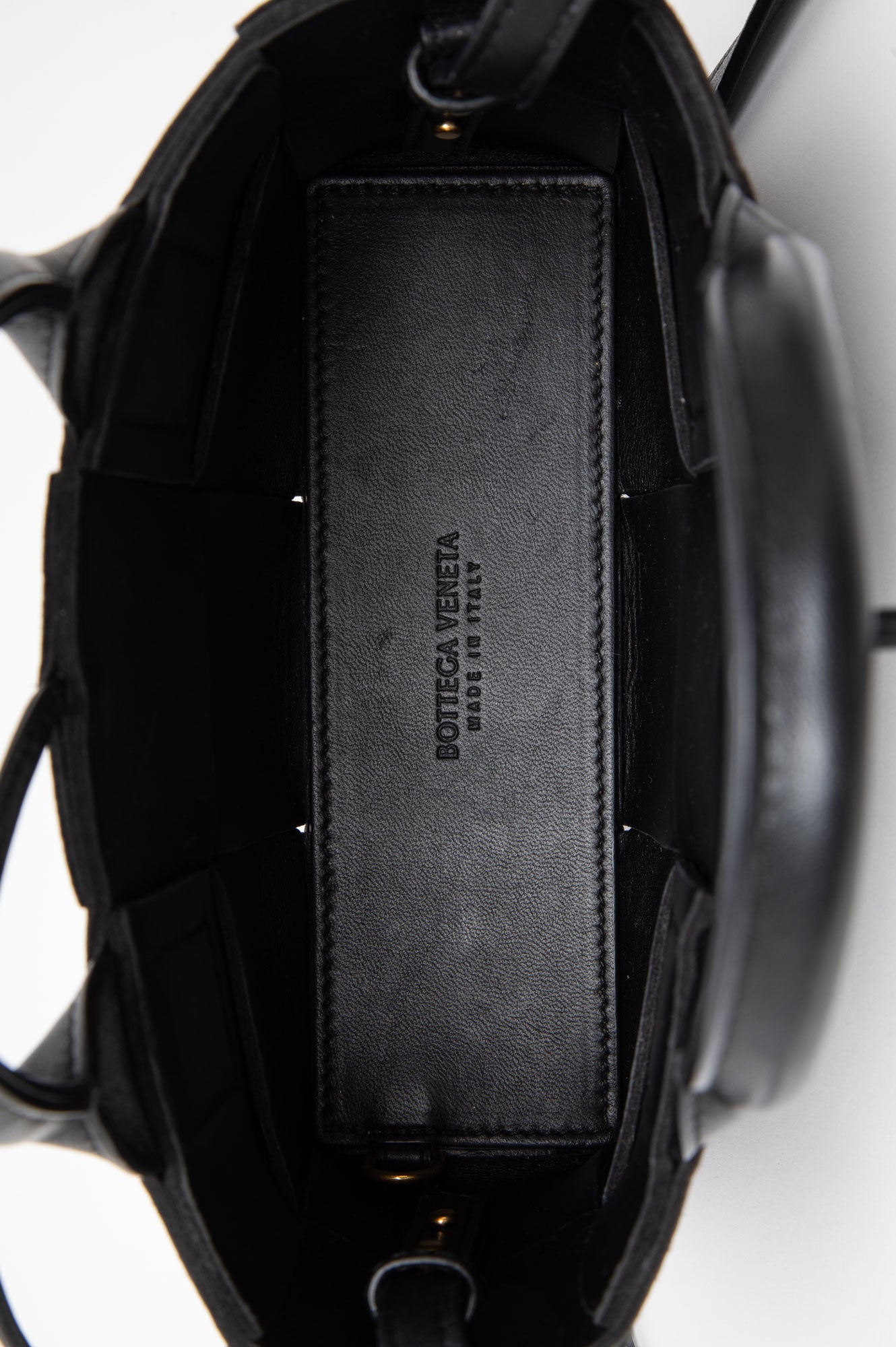 Bottega Veneta Black Leather Arco Mini Intrecciato Tote