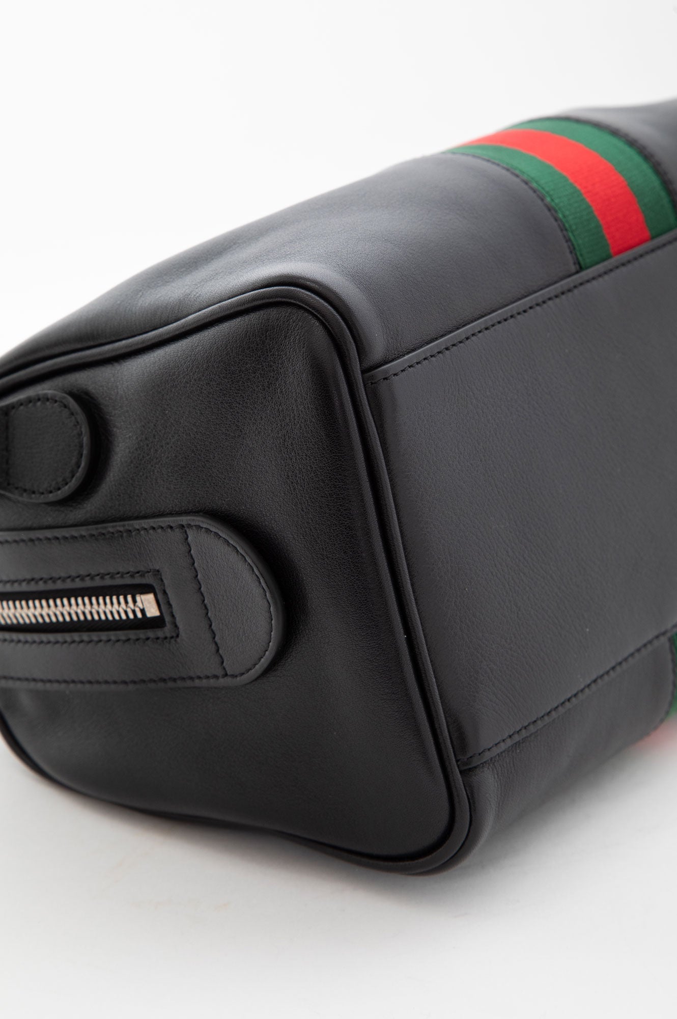 Gucci Black Leather Web Trademark Small Duffle Bag