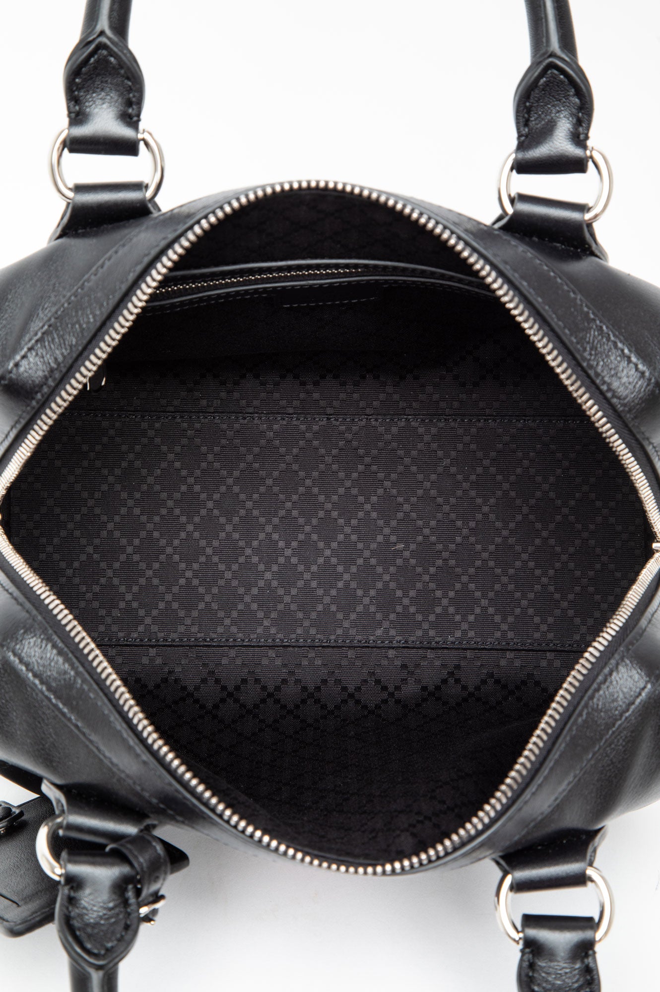 Gucci Black Leather Web Trademark Small Duffle Bag