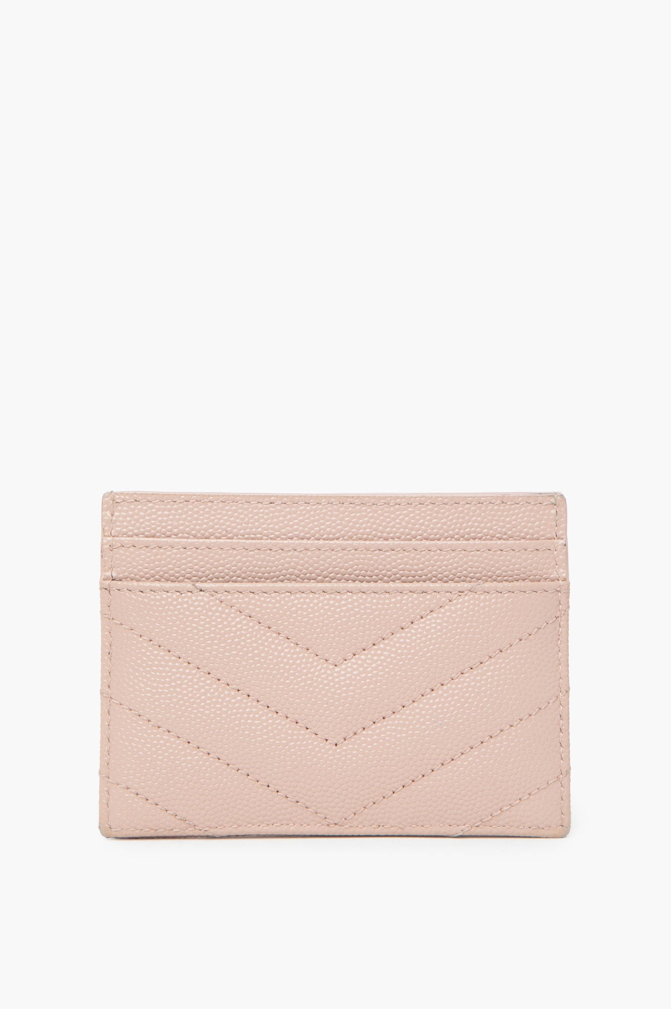 Saint Laurent Cassandre Matelasse Card Case in Poudre Embossed Leather Dark Beige
