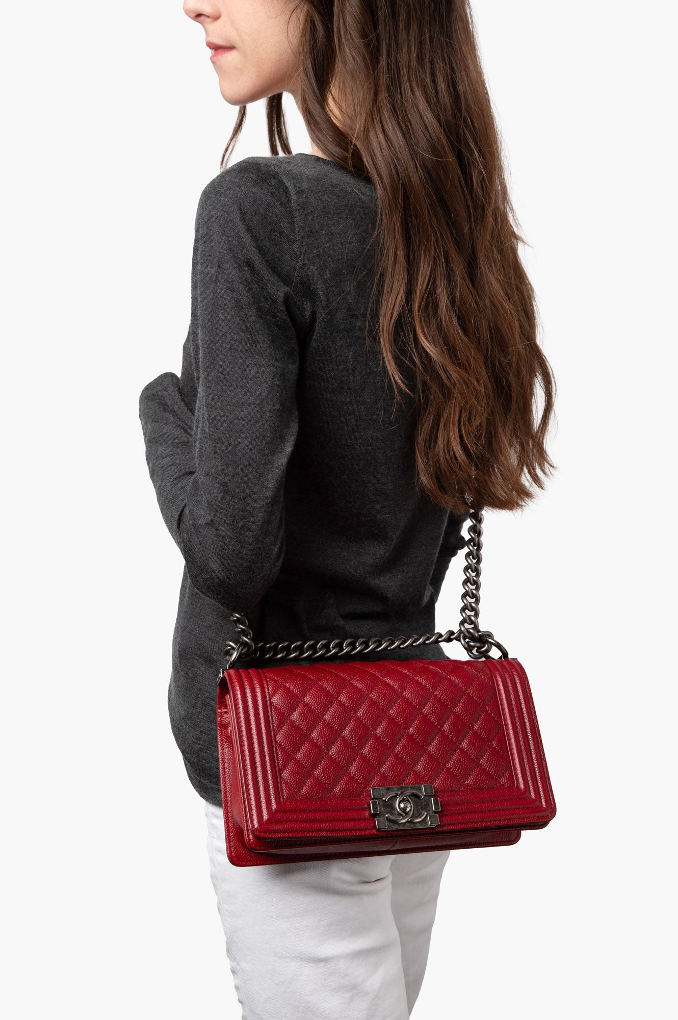 Chanel Red Caviar Le Boy Medium Bag
