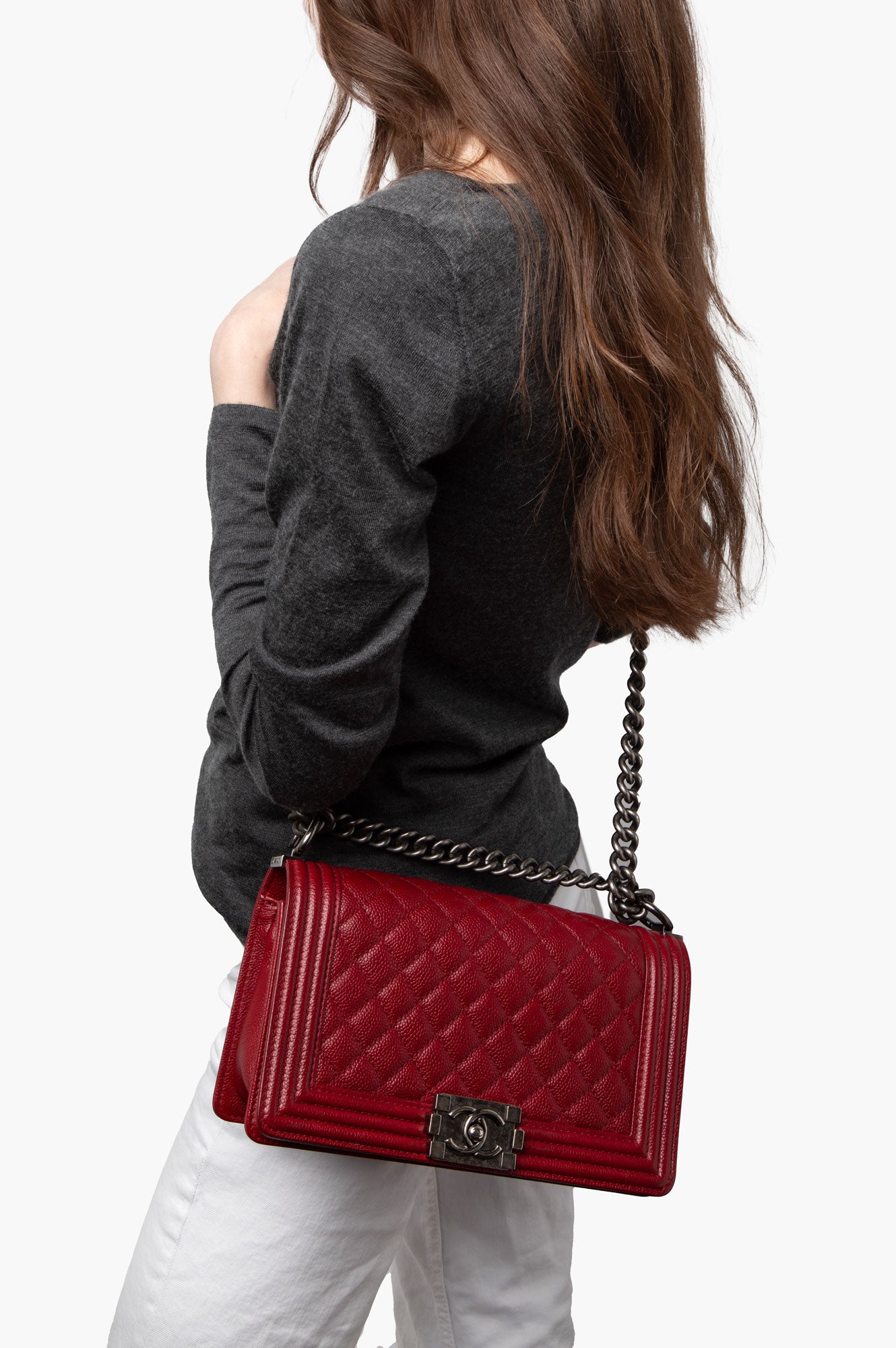 Chanel Red Caviar Le Boy Medium Bag
