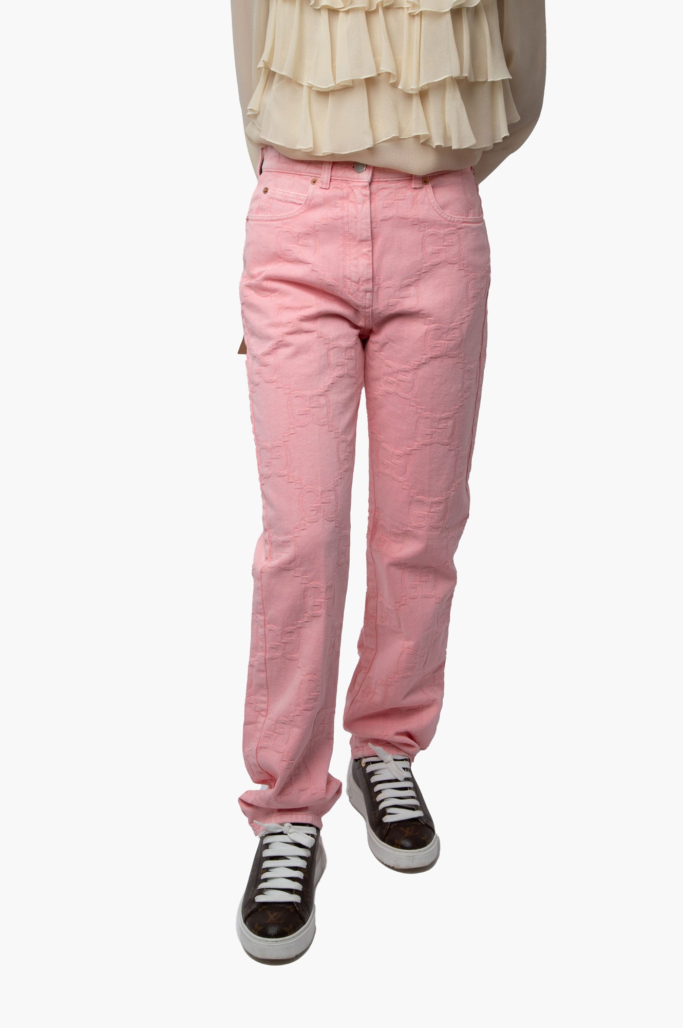 Gucci Pink Monogram Jeans Size 25