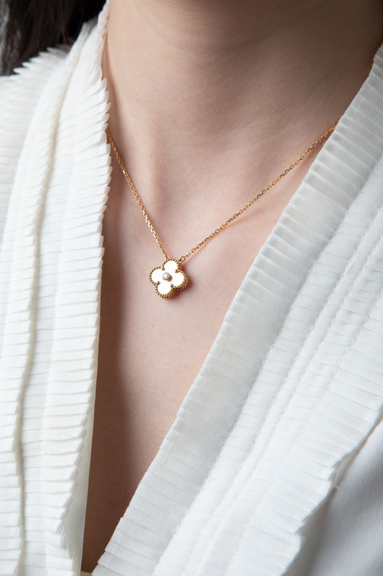 Van Cleef & Arpels Limited Vintage Alhambra Diamond 18K MOP Necklace