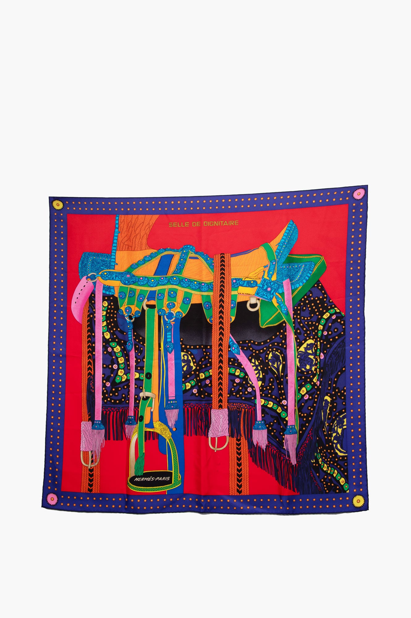 Hermes Red Selle De Dignitaire Silk Scarf 90