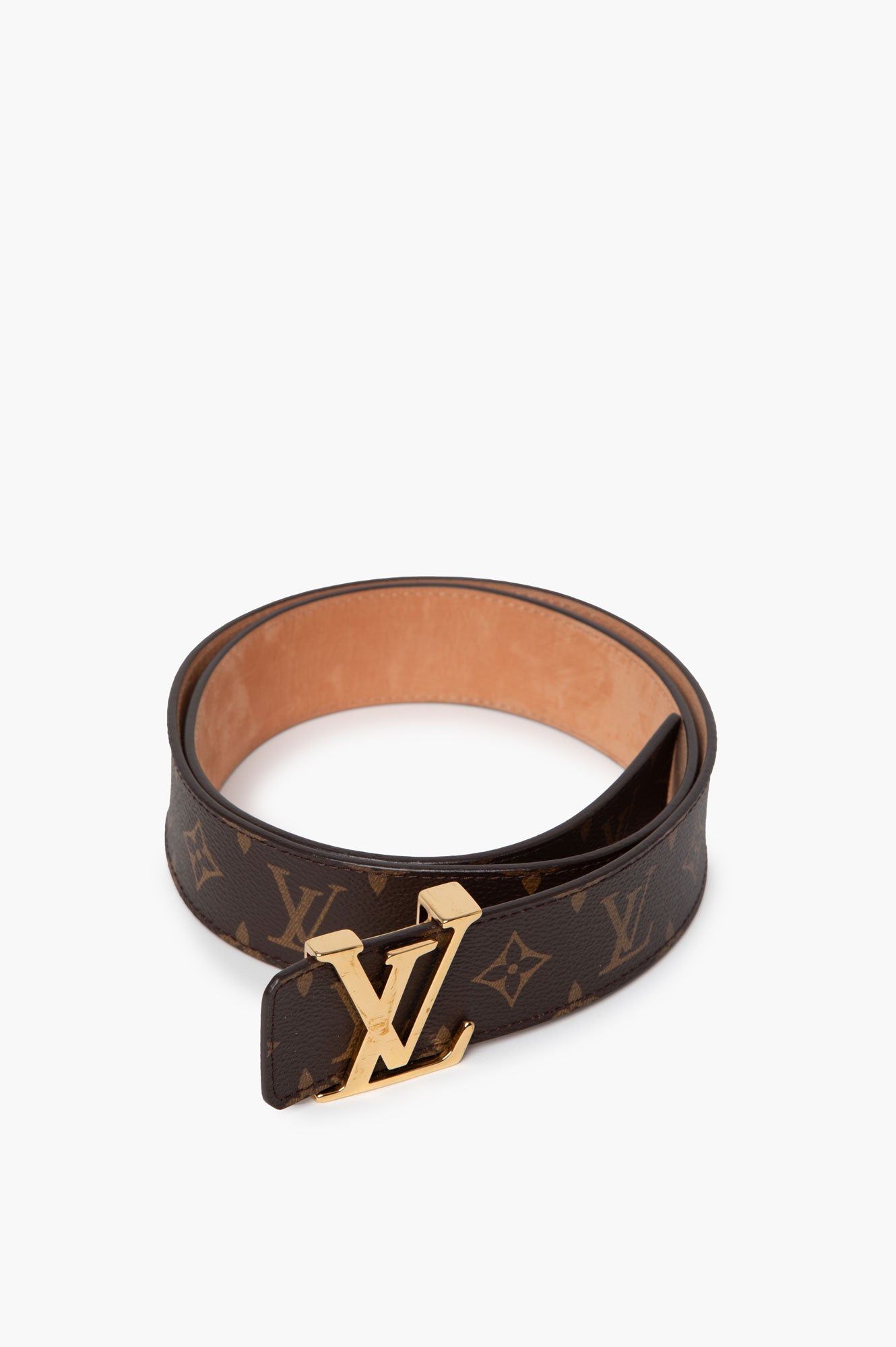 Louis Vuitton 38 mm Monogram Gold Logo Buckle Belt Size 85