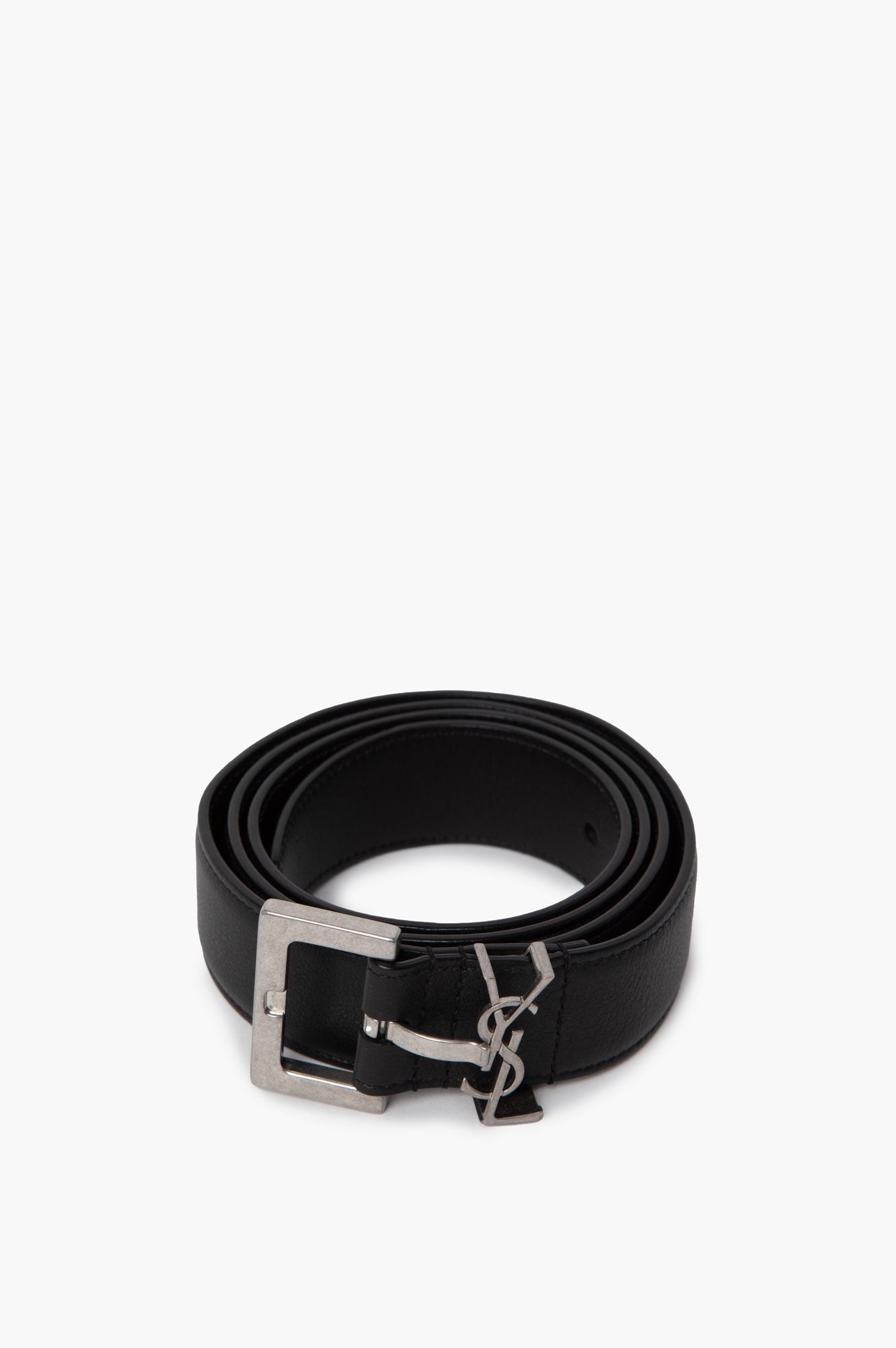 Saint Laurent Black Logo Leather Belt Size 85