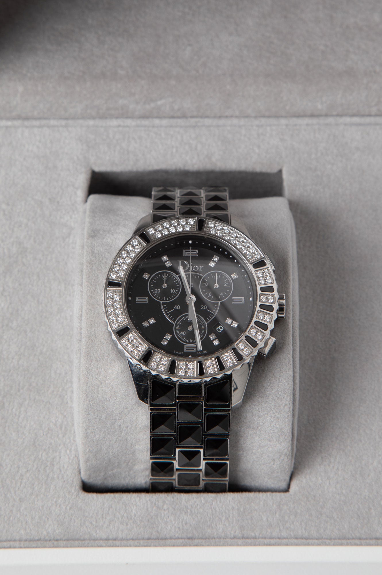 Christian Dior Black 38mm Stainless Steel Diamond Christal Watch