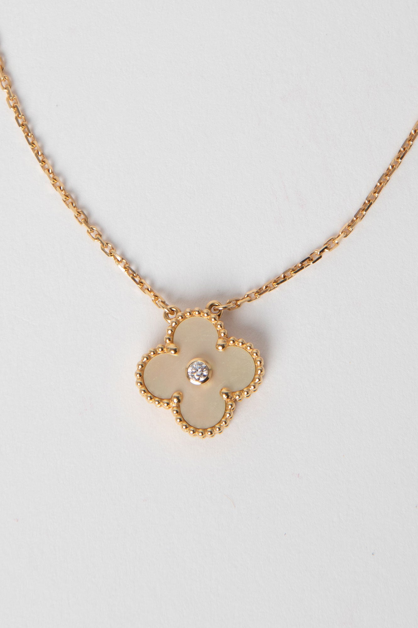 Van Cleef & Arpels Limited Vintage Alhambra Diamond 18K MOP Necklace