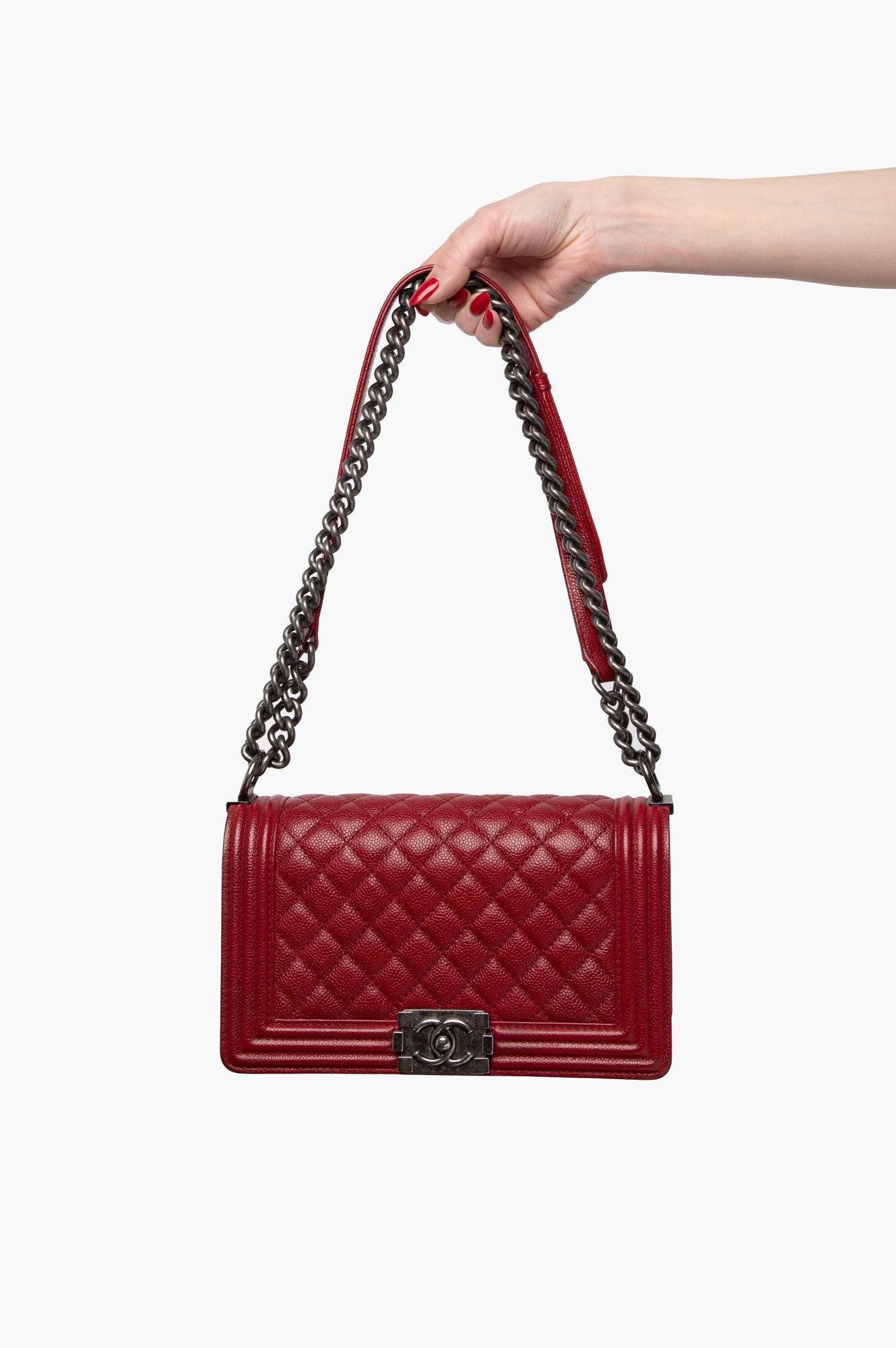 Chanel Red Caviar Le Boy Medium Bag