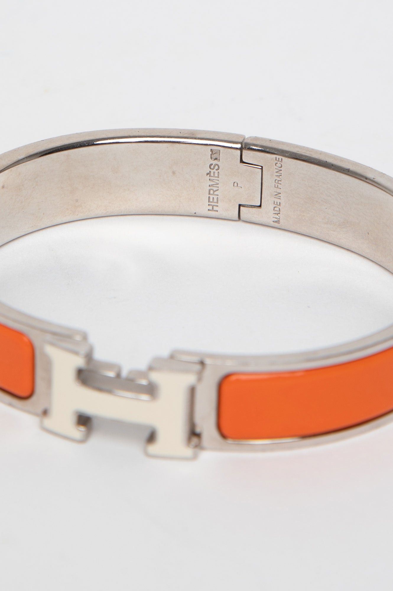 Hermes Clic H Bracelet Orange White Silver Size GM