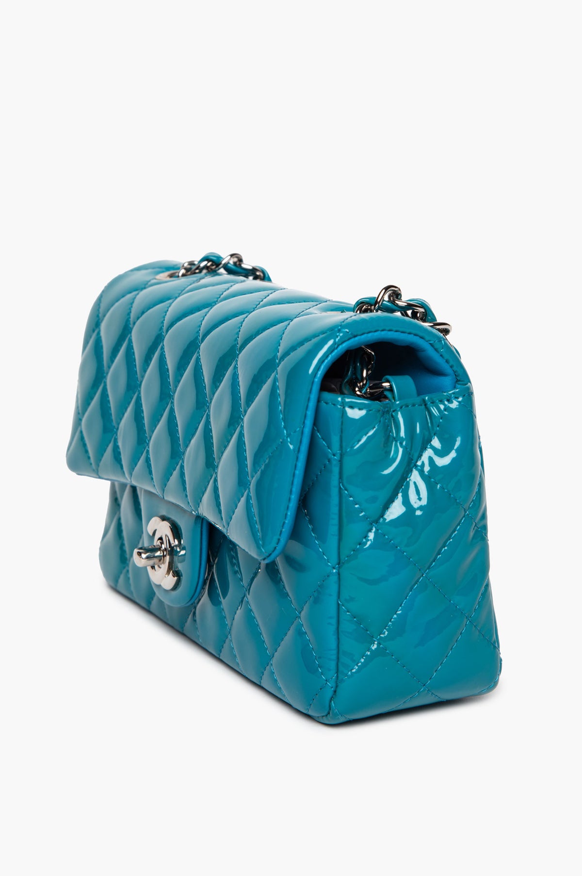 Chanel Turquoise Patent Mini Rectangular Flap Bag