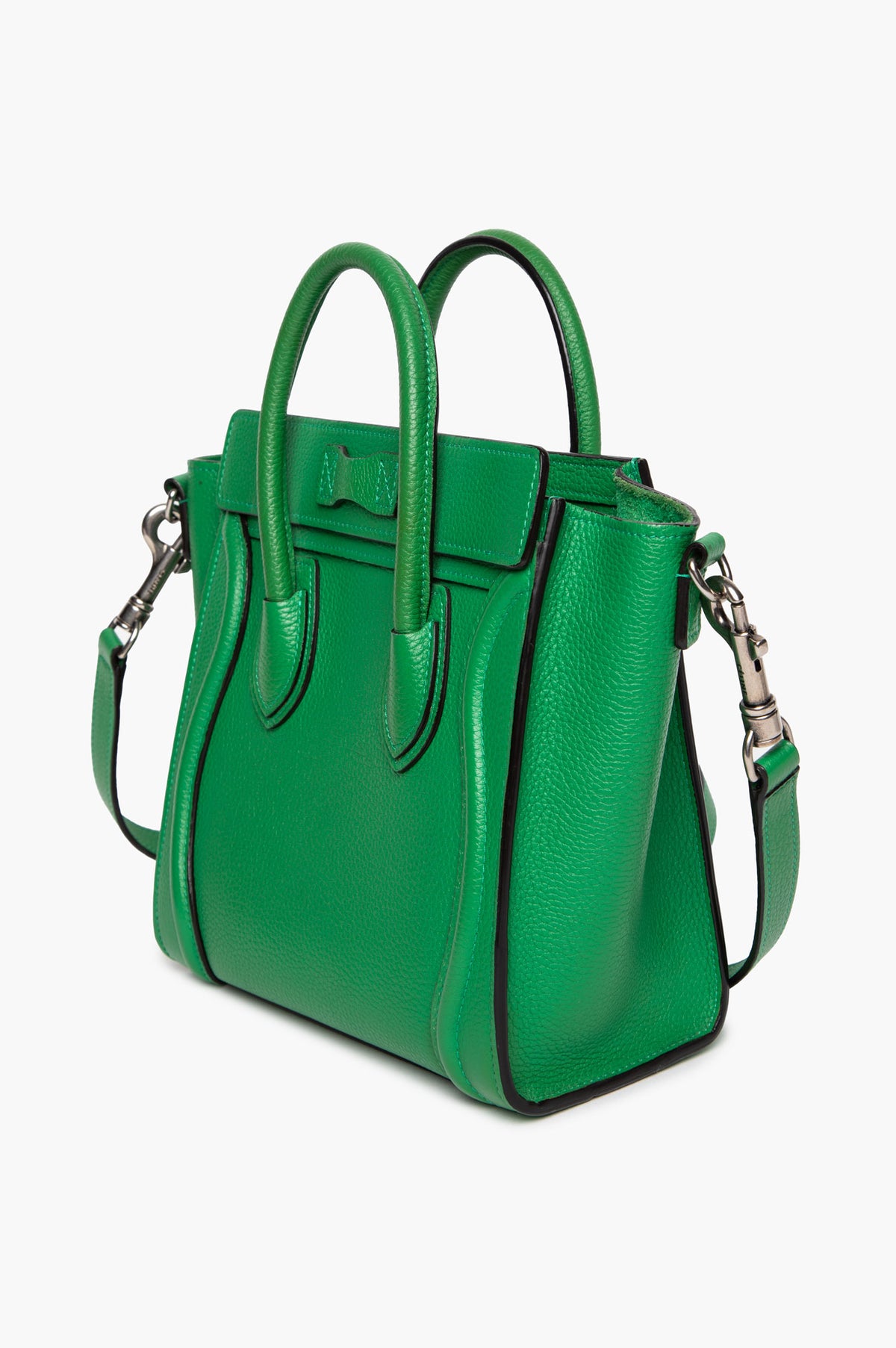 Celine Green Drummed Calfskin Nano Lugguge Tote With Strap