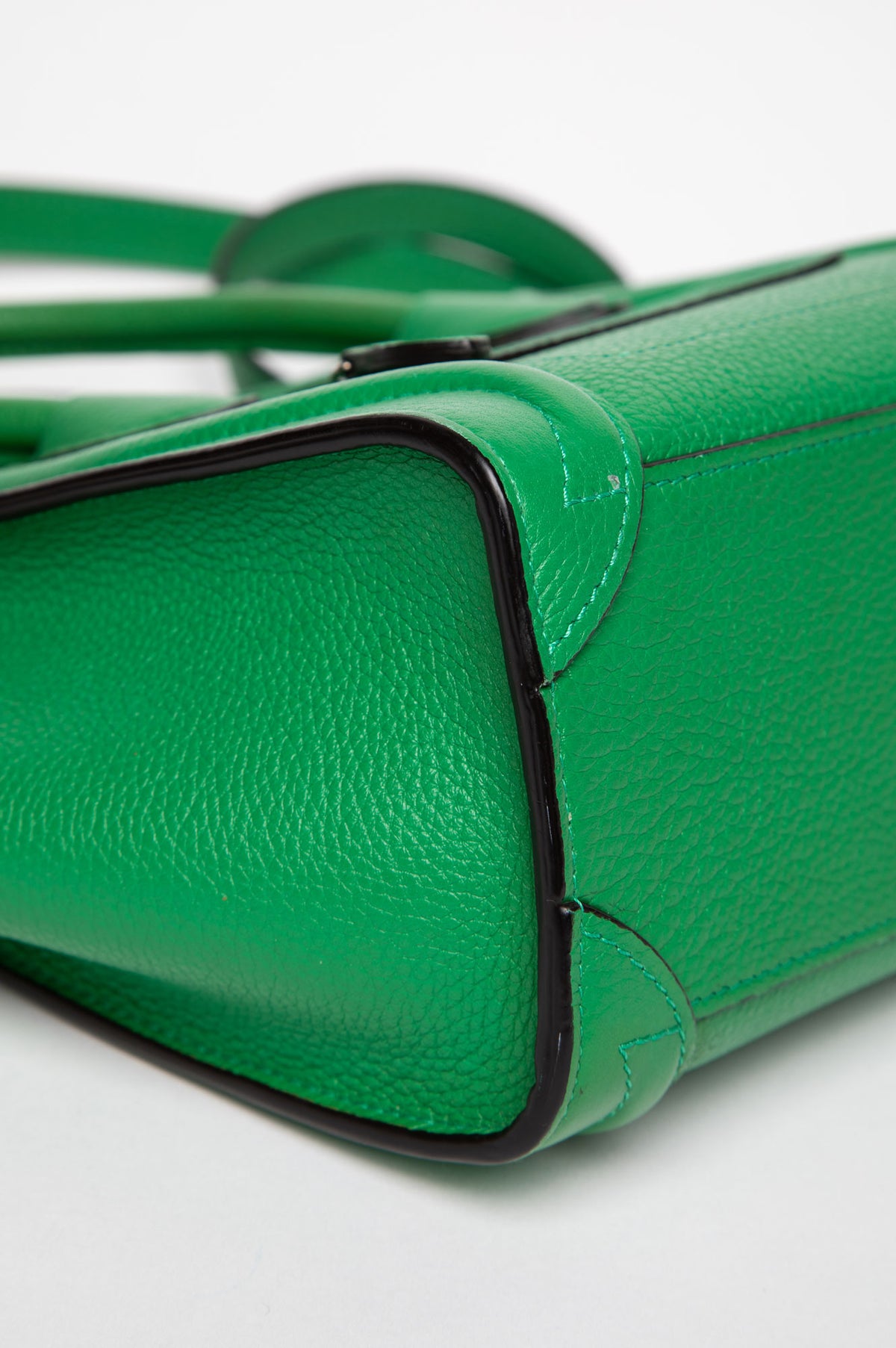 Celine Green Drummed Calfskin Nano Lugguge Tote With Strap