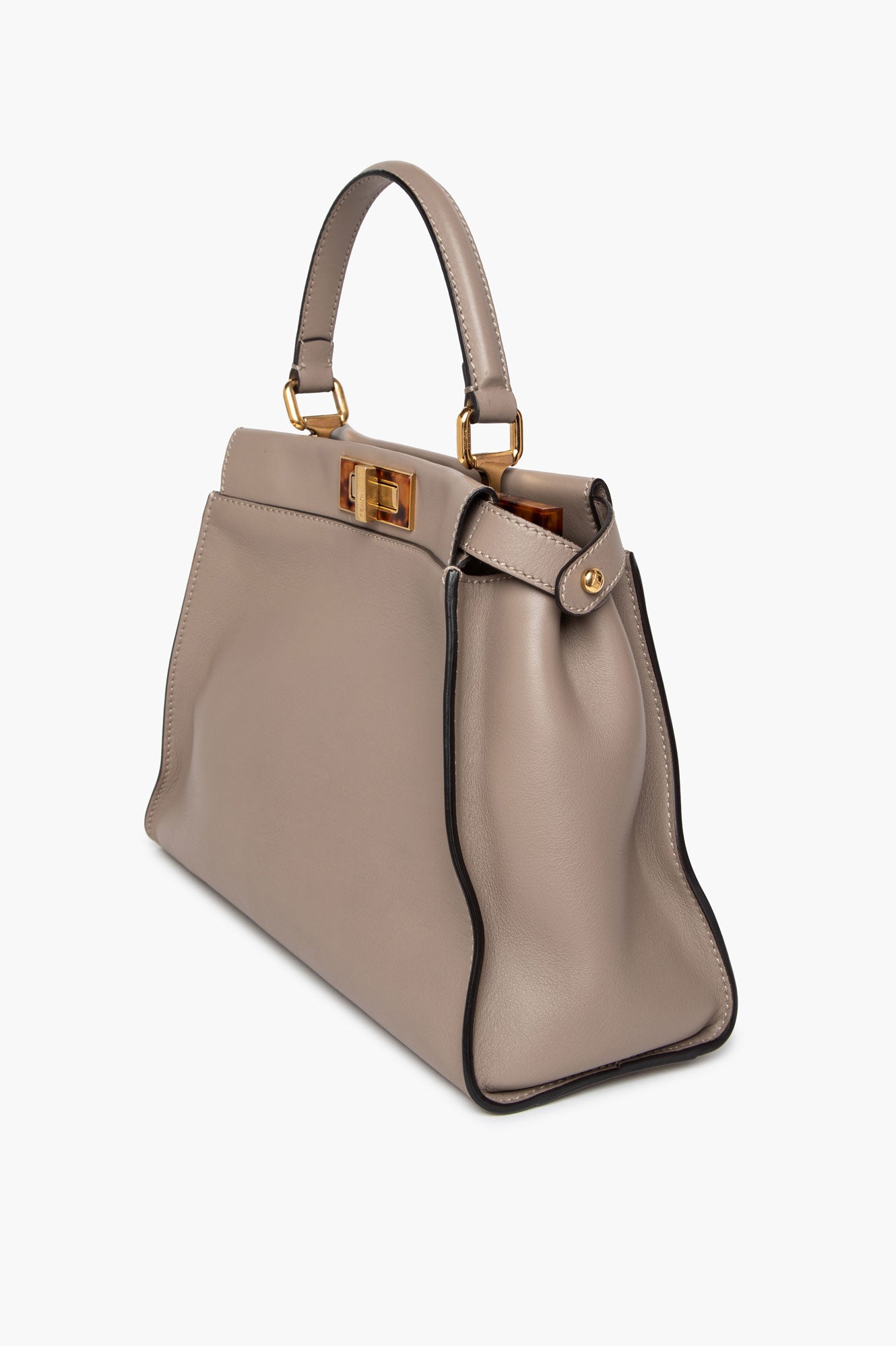 Fendi Taupe Leather Plexiglass Tortoise Regular Peekaboo Satchel