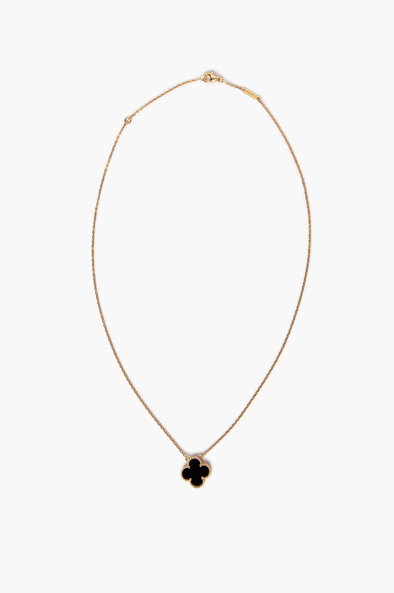 Van Cleef & Arpels 18k Gold Onyx Alhambra Necklace