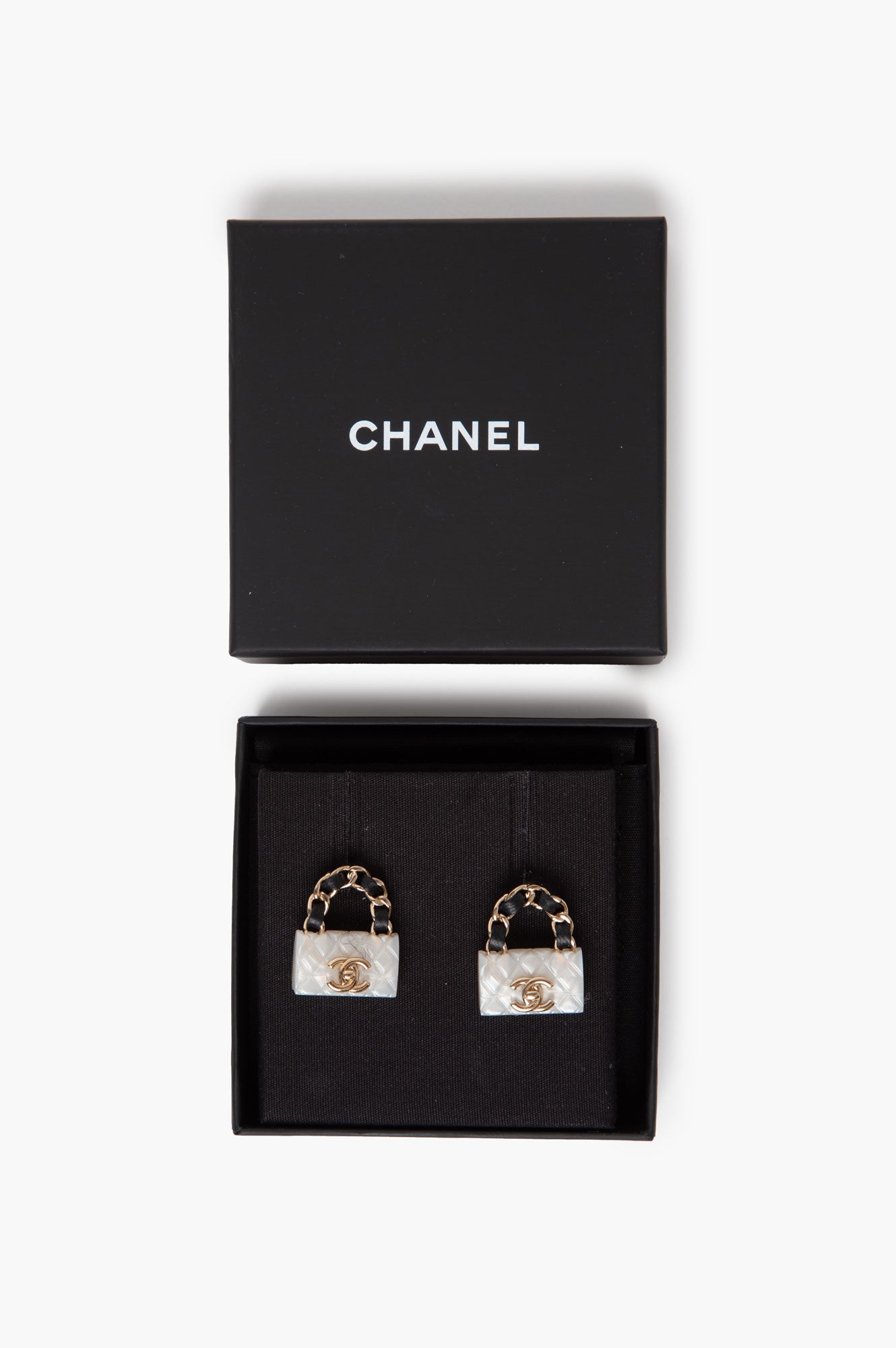 Chanel White Classic Flap Bag Earrings