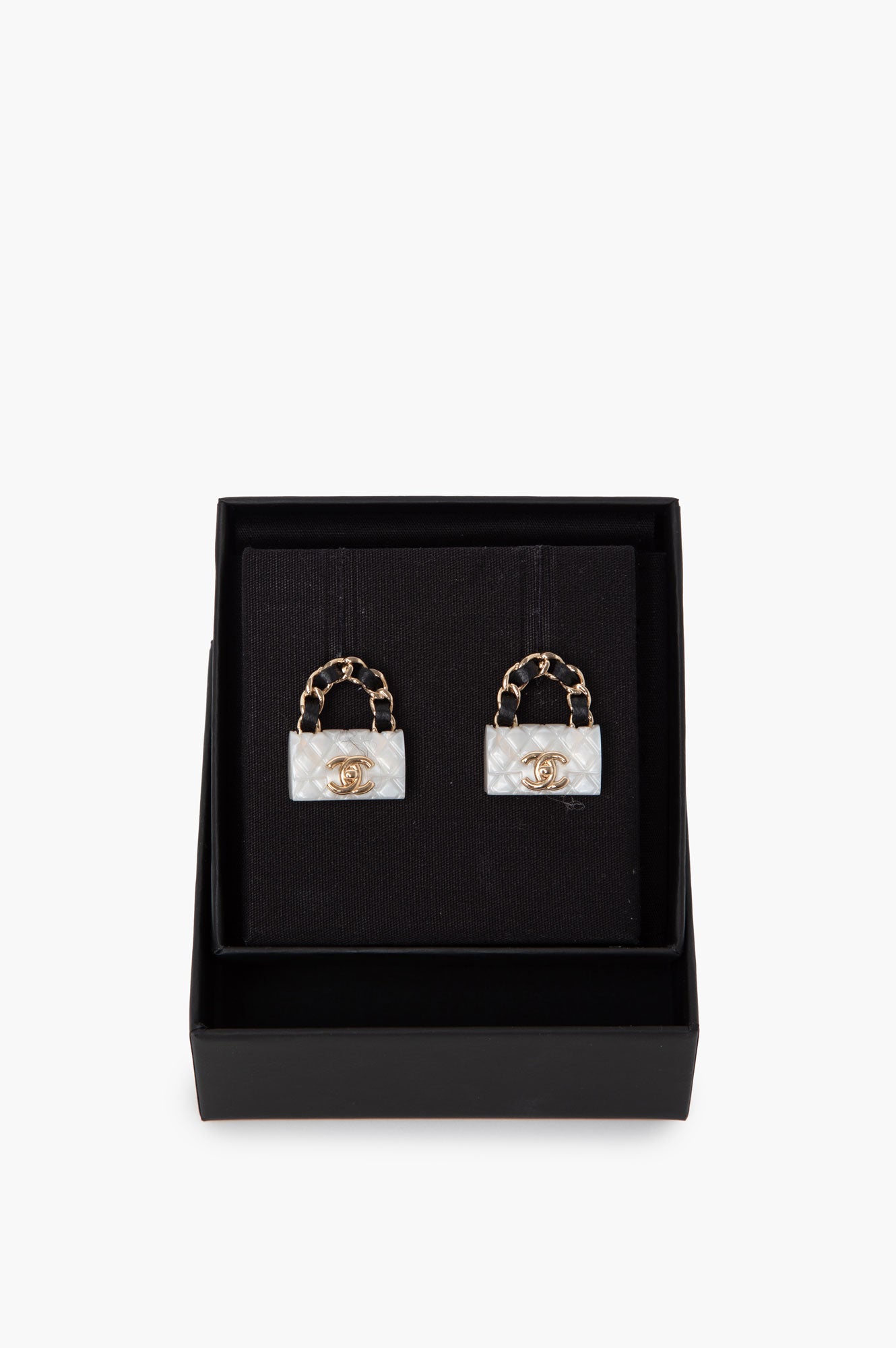 Chanel White Classic Flap Bag Earrings