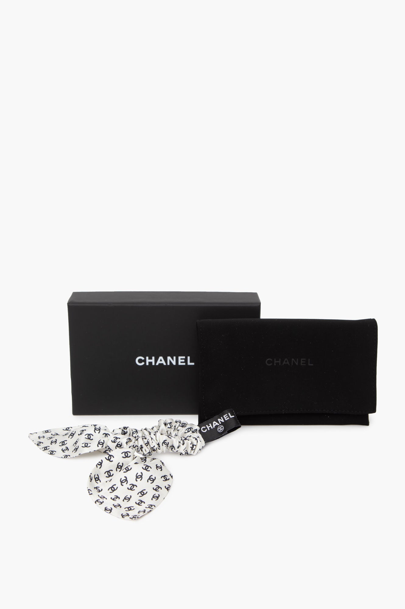 Chanel White Silk CC Bow Scrunchie