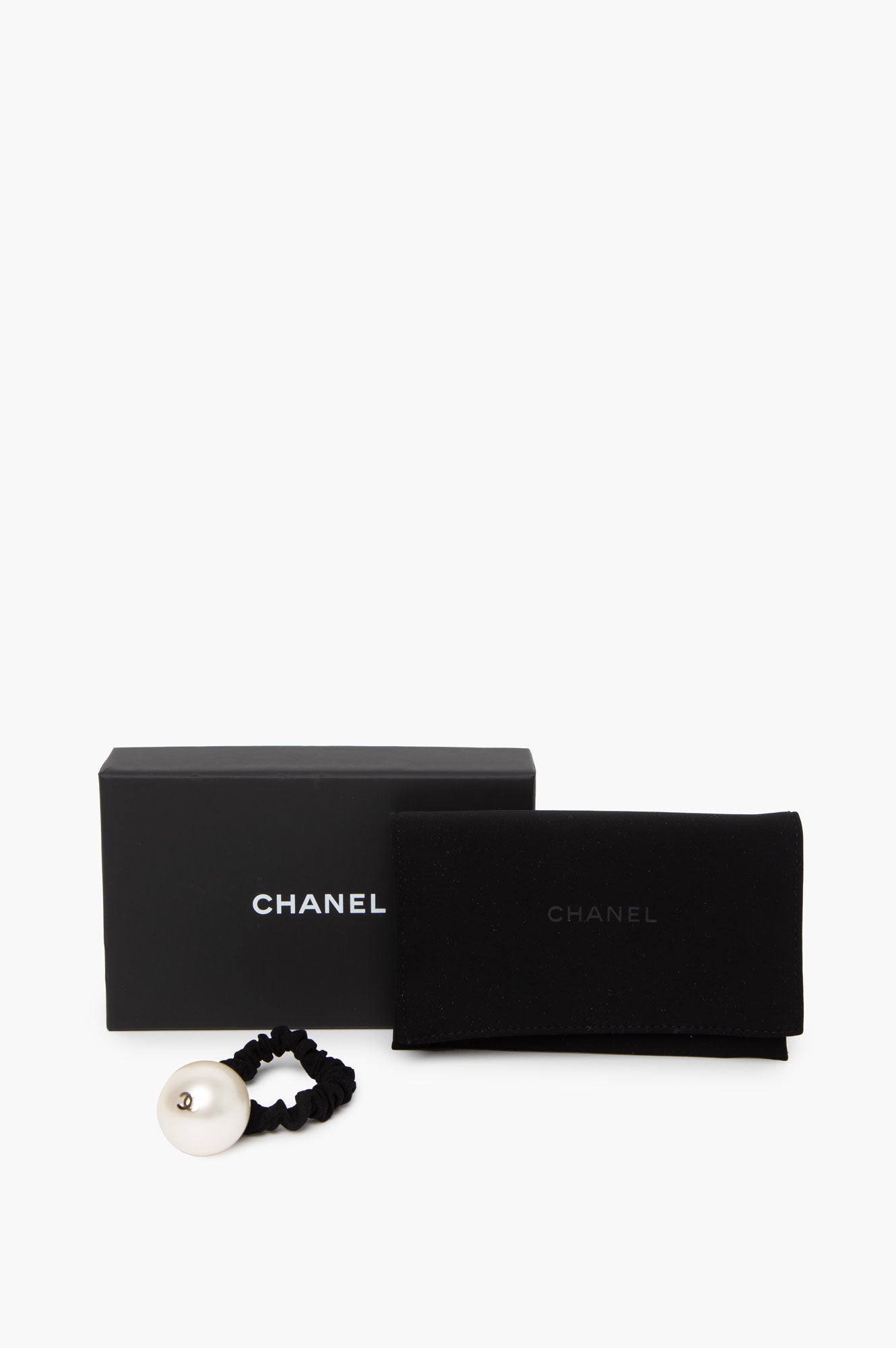 Chanel Black Elasticized Pearl Hair Tie