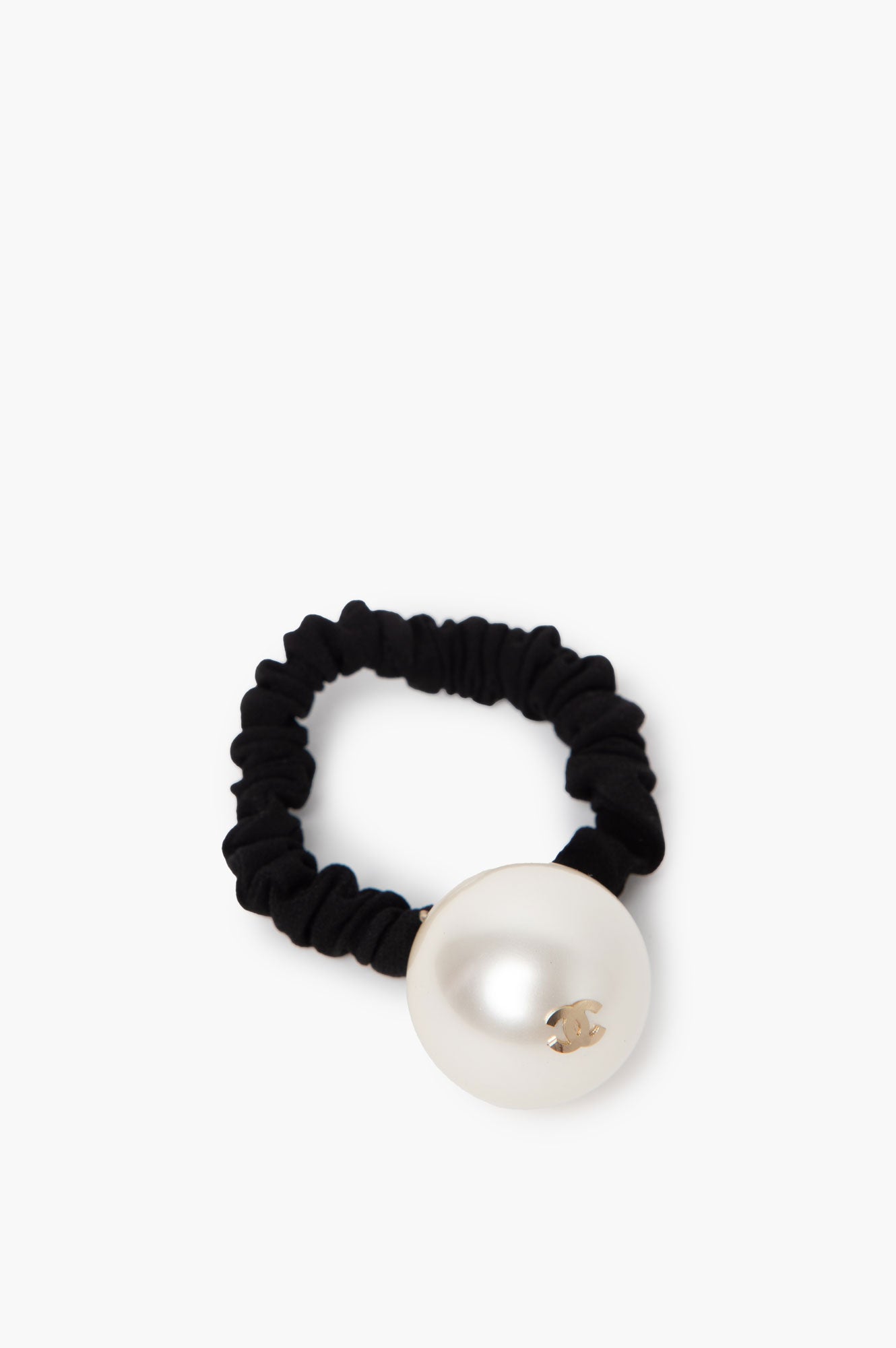 Chanel Black Elasticized Pearl Hair Tie