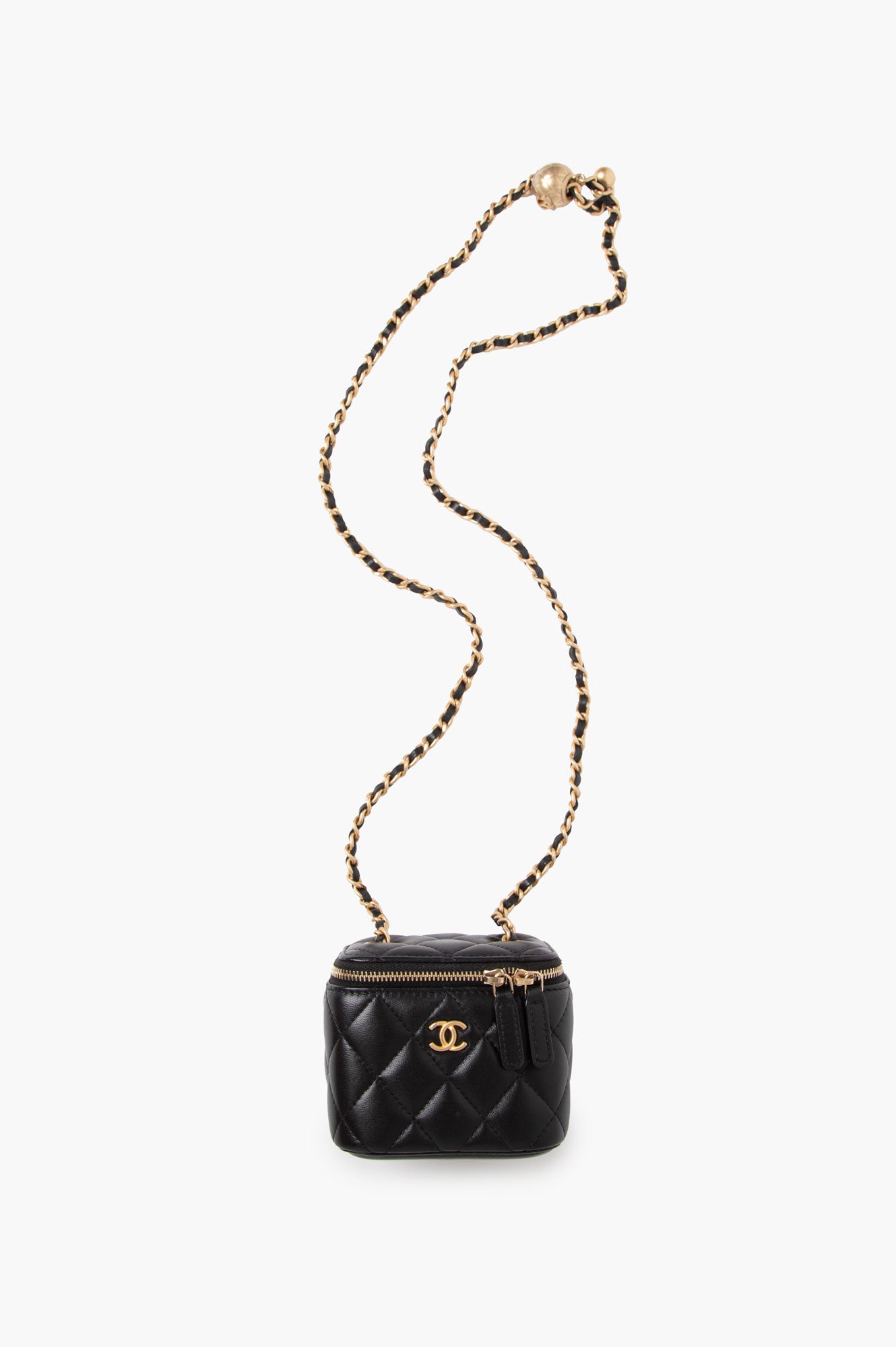 Chanel 2020 Black Pearl Crush Mini Vanity Case Lambskin Chain Bag