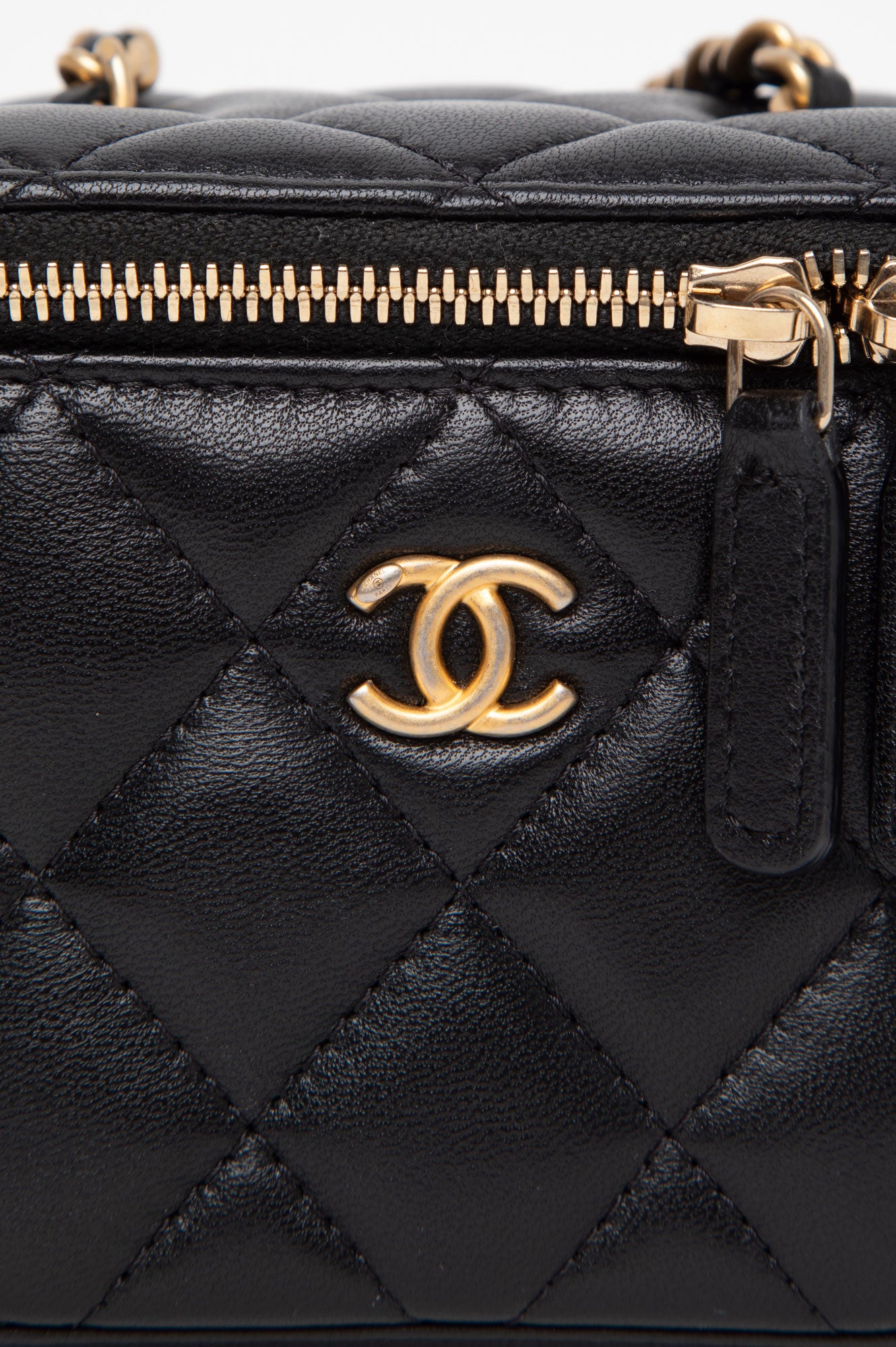 Chanel 2020 Black Pearl Crush Mini Vanity Case Lambskin Chain Bag
