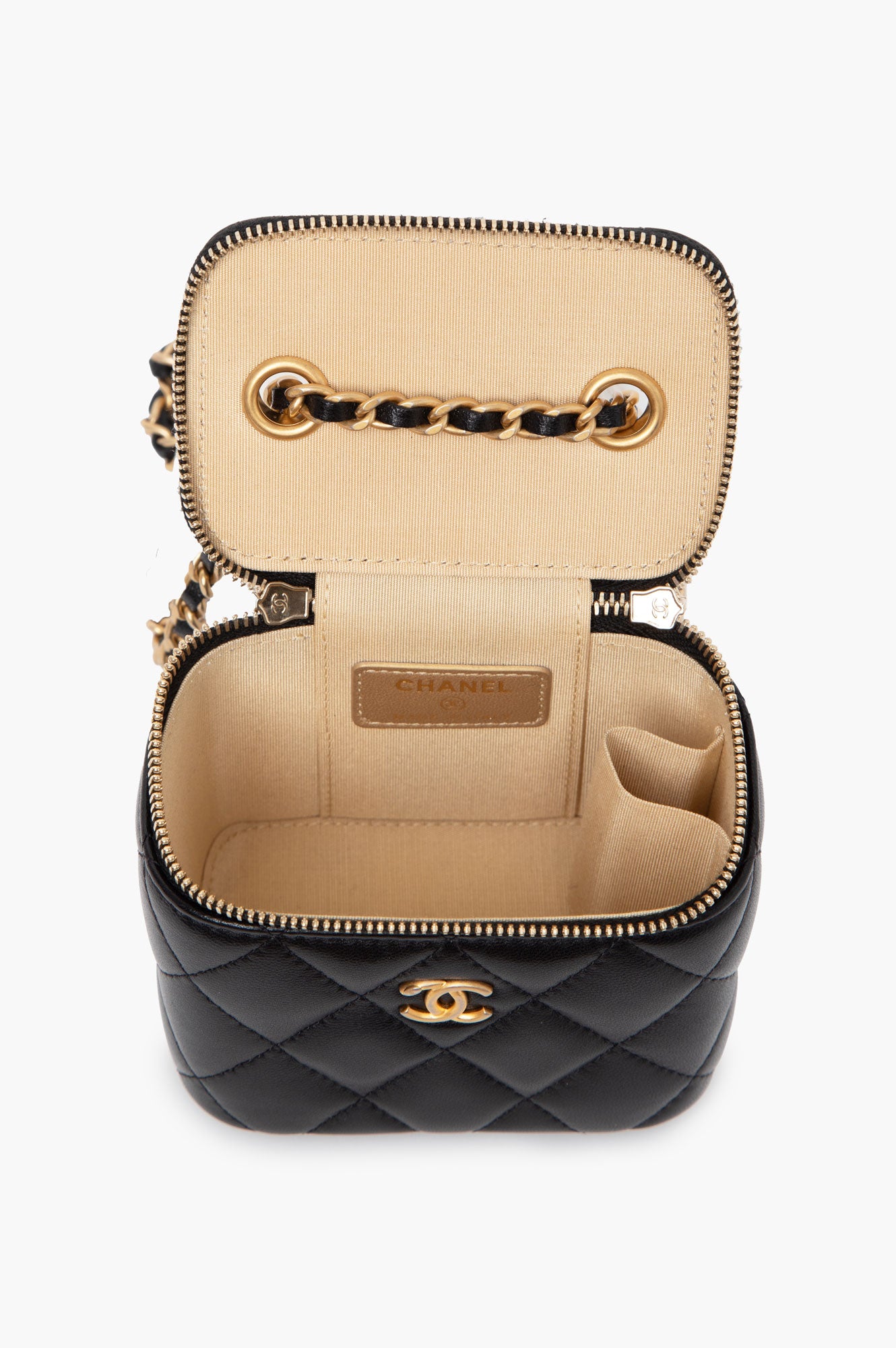 Chanel 2020 Black Pearl Crush Mini Vanity Case Lambskin Chain Bag