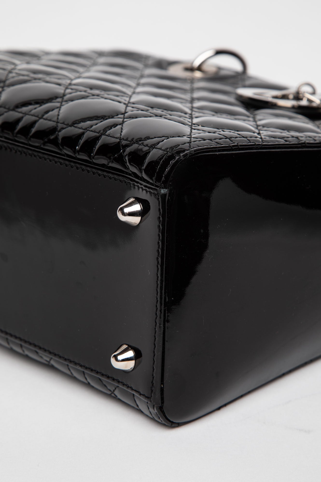 Christian Dior Black Patent Cannage Large Lady Dior Bag